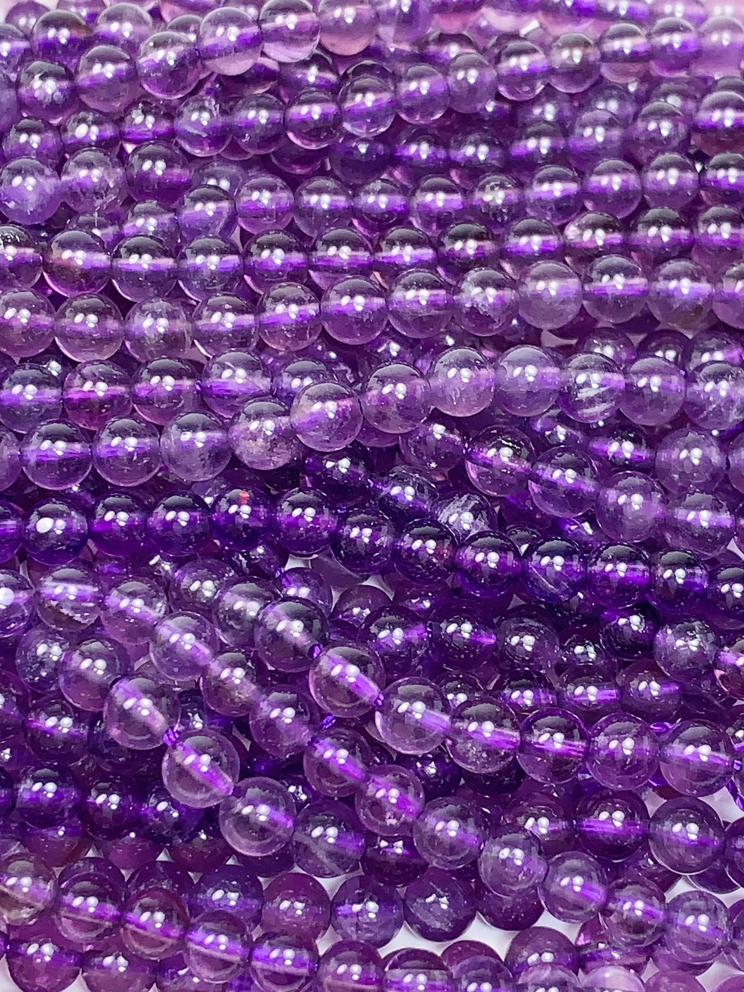 Natural Purple Amethyst Beads: 4.5mm Smooth Round Gemstone Strand