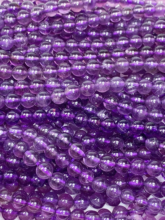 Natural Purple Amethyst Beads: 4.5mm Smooth Round Gemstone Strand