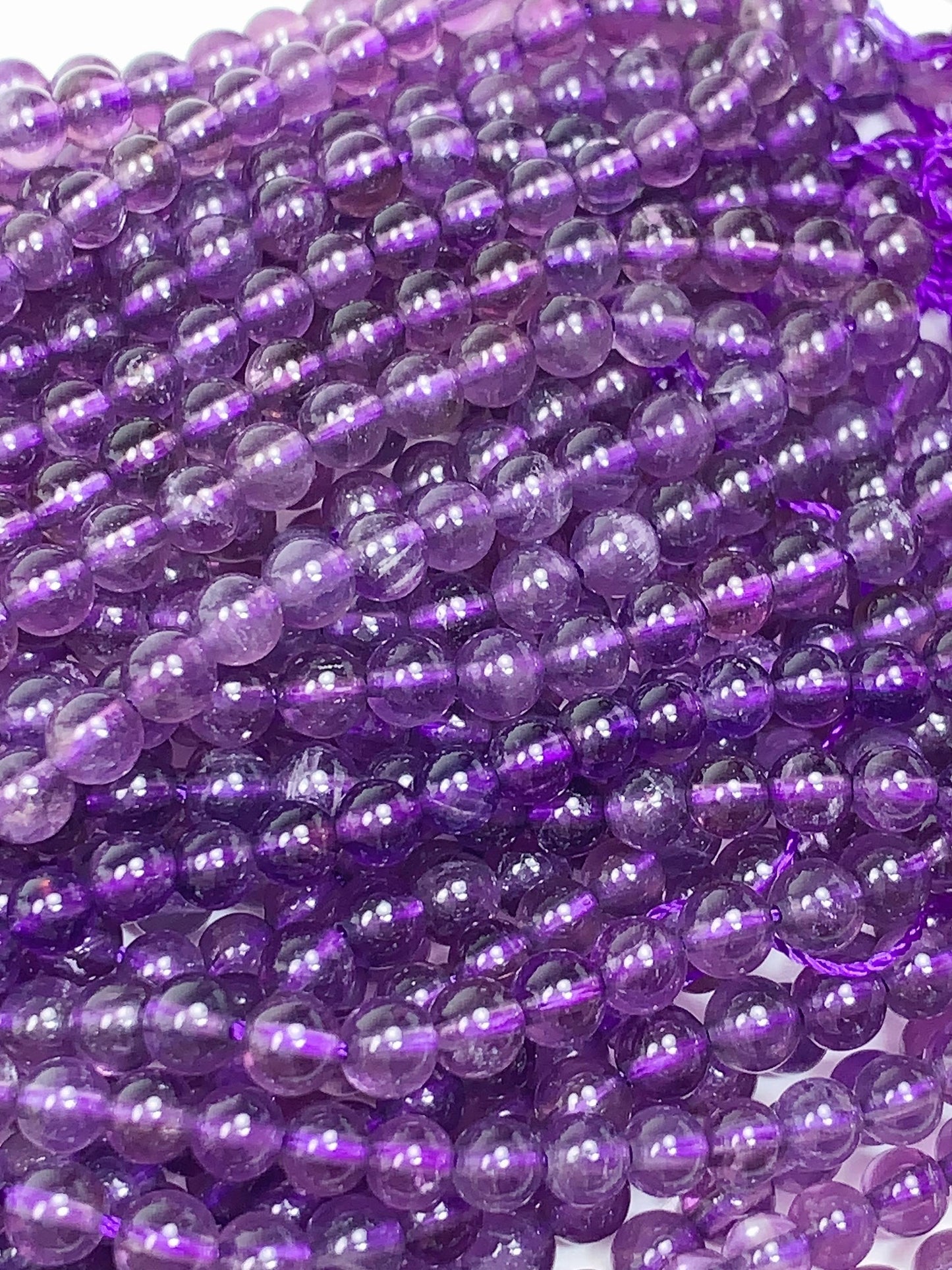 Natural Purple Amethyst Beads: 4.5mm Smooth Round Gemstone Strand