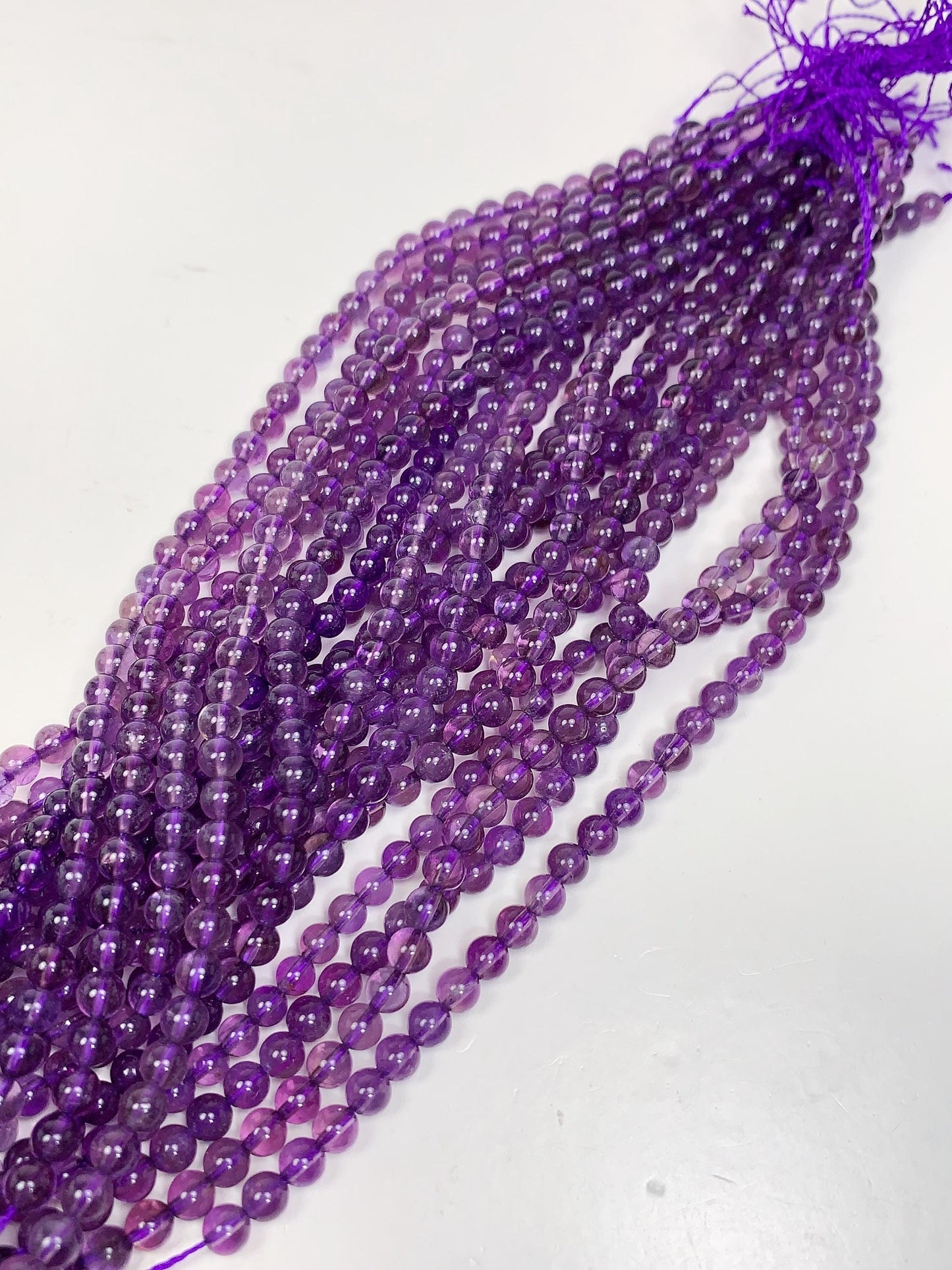 Natural Purple Amethyst Beads: 4.5mm Smooth Round Gemstone Strand