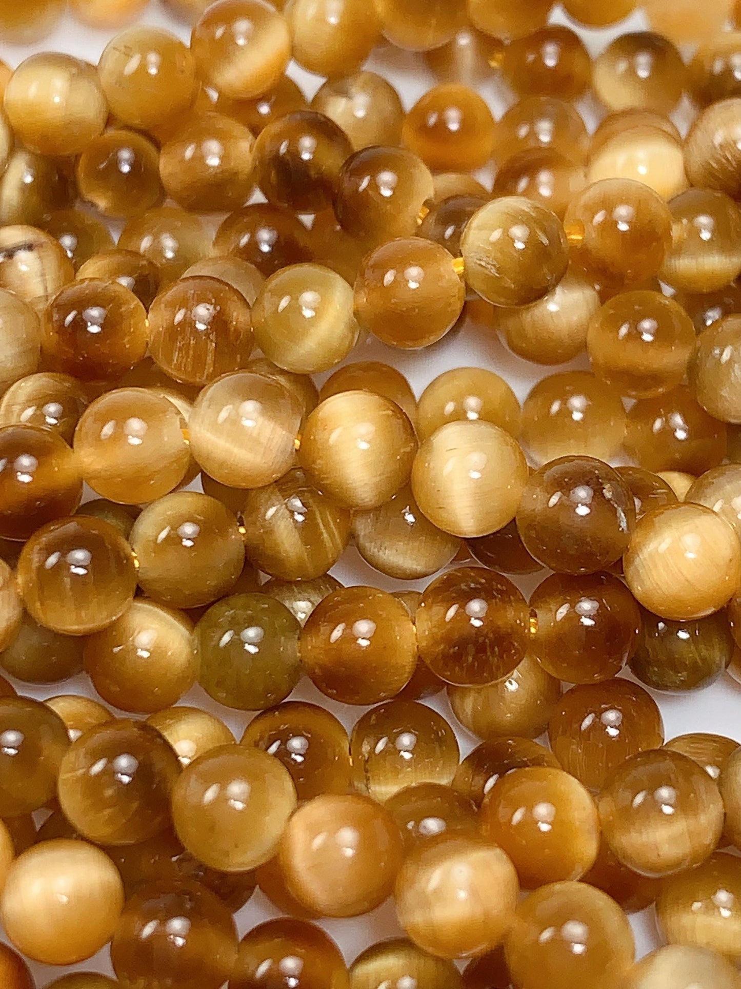 Natural Golden Yellow Tiger's Eye Smooth Round Beads - 15.5" Strand