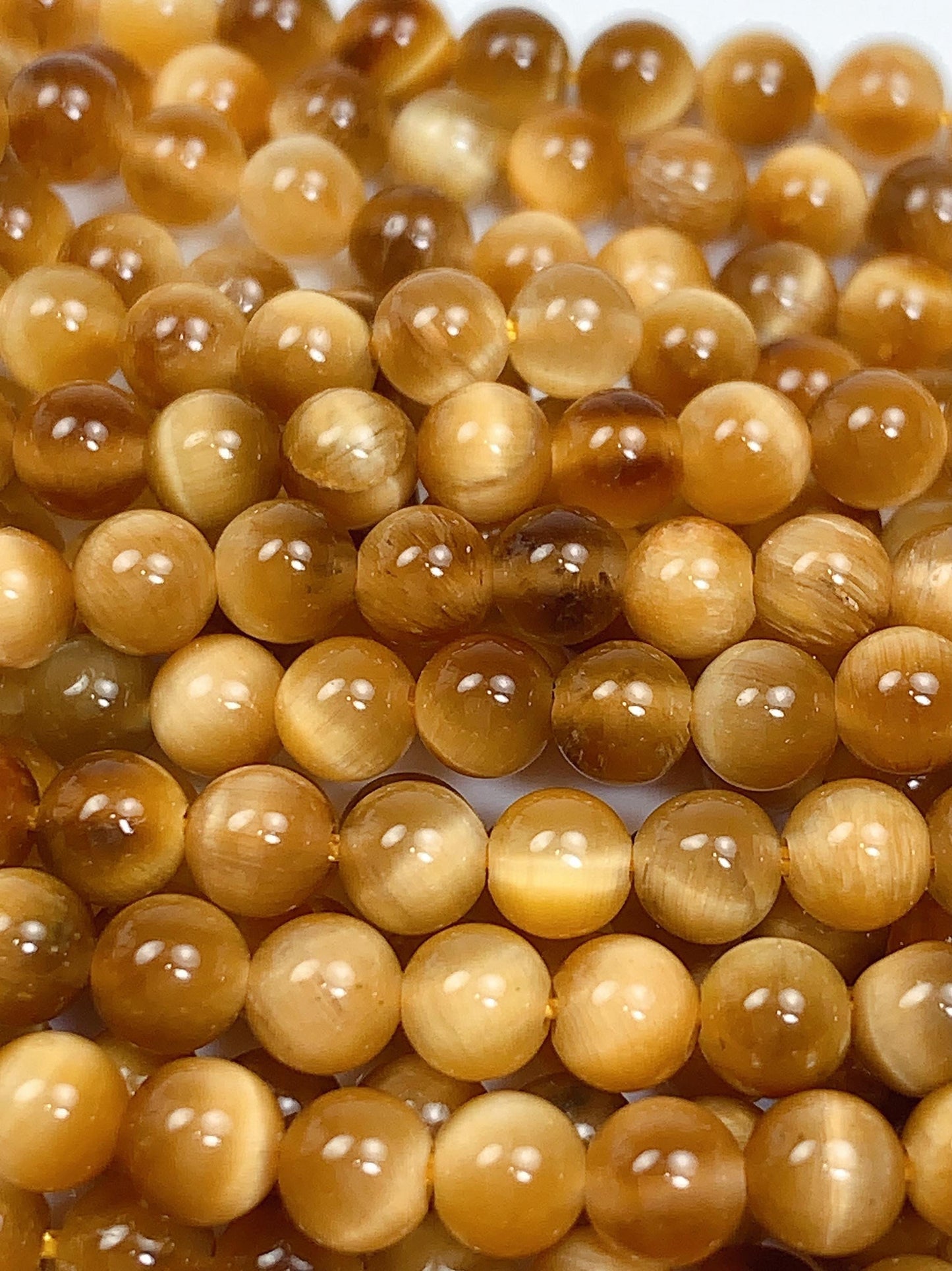 Natural Golden Yellow Tiger's Eye Smooth Round Beads - 15.5" Strand