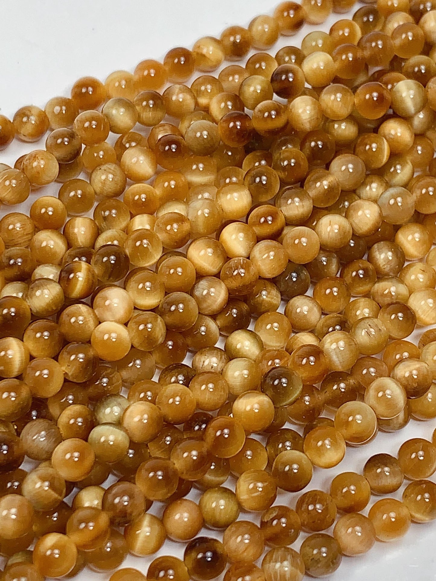 Natural Golden Yellow Tiger's Eye Smooth Round Beads - 15.5" Strand