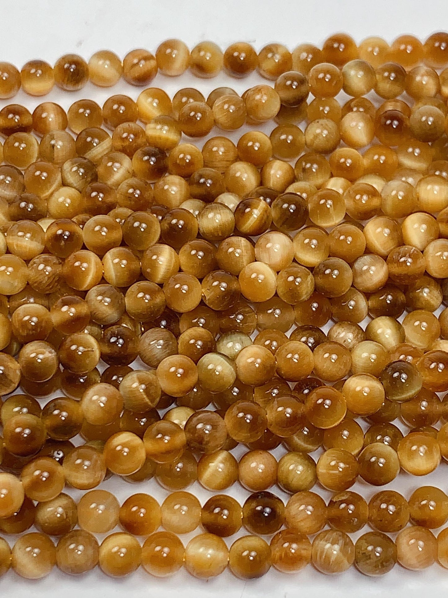 Natural Golden Yellow Tiger's Eye Smooth Round Beads - 15.5" Strand