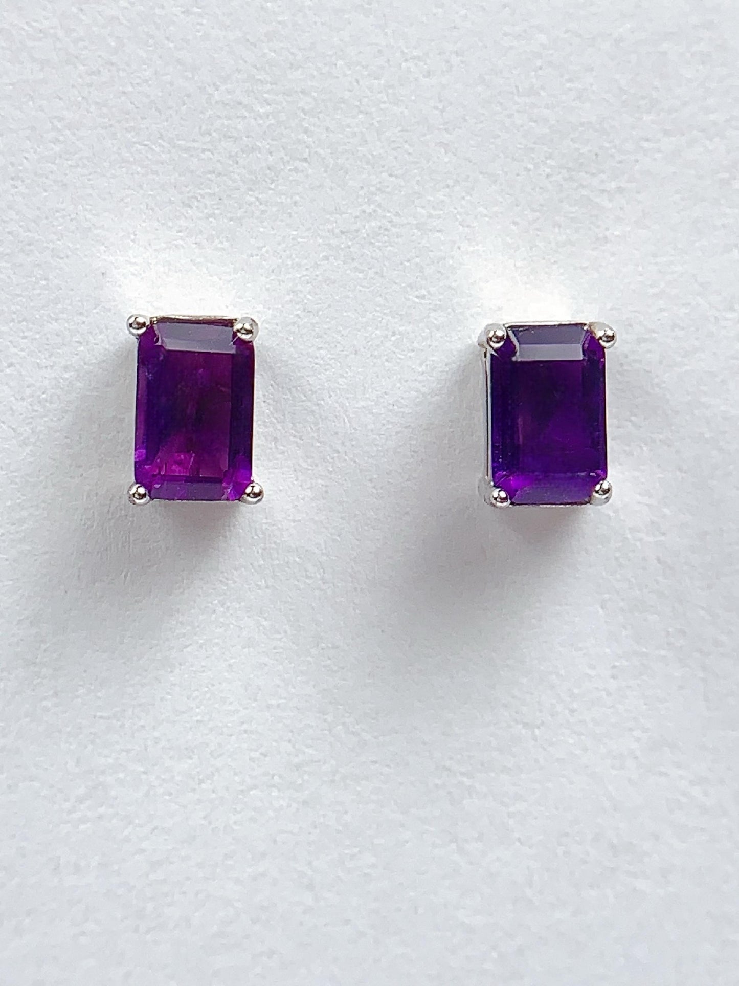 6mmx4mm Genuine Natural Purple Amethyst rectangle Cut 18k Gold Plated S 925 Sterling Silver Earring