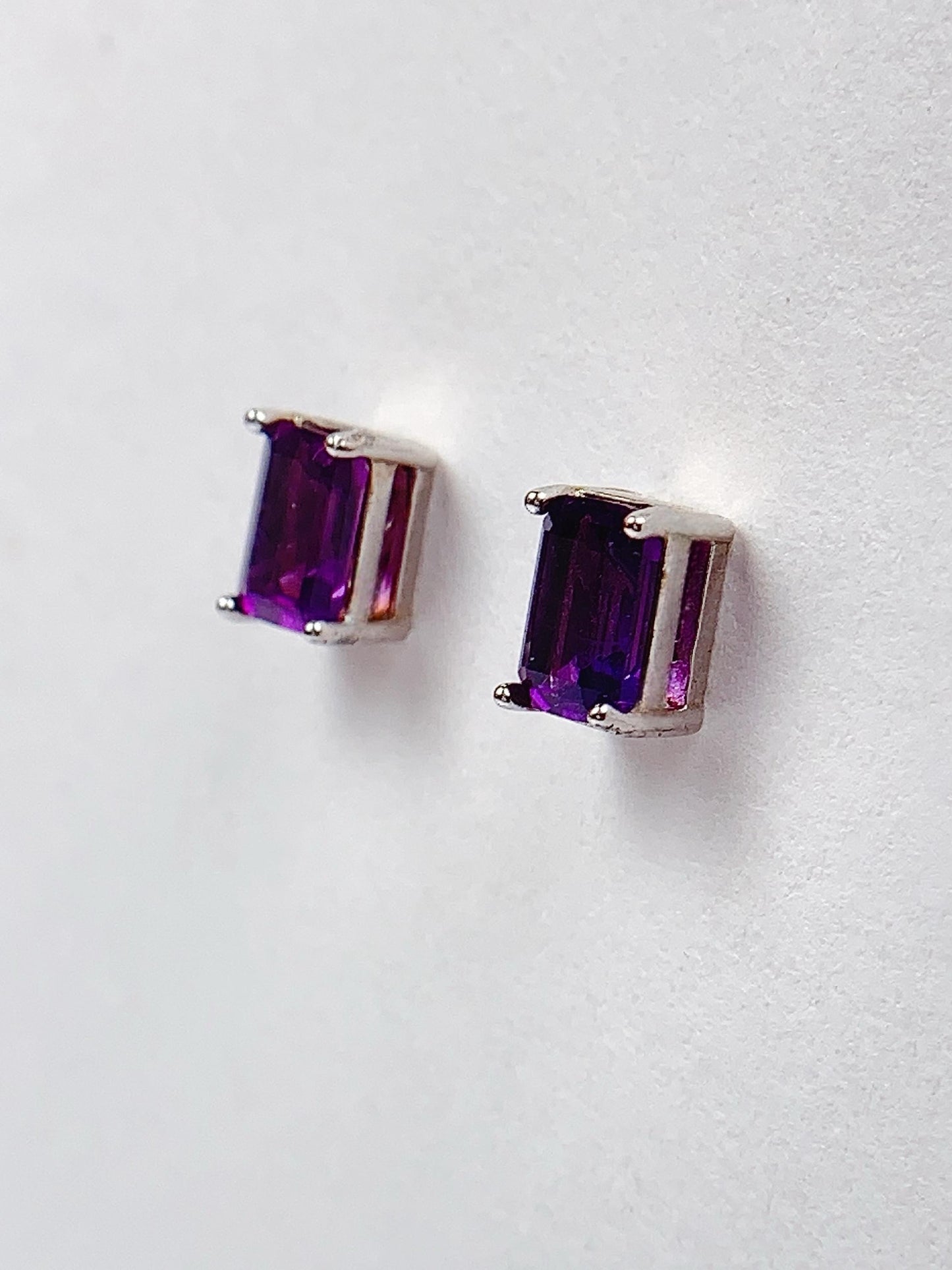 6mmx4mm Genuine Natural Purple Amethyst rectangle Cut 18k Gold Plated S 925 Sterling Silver Earring
