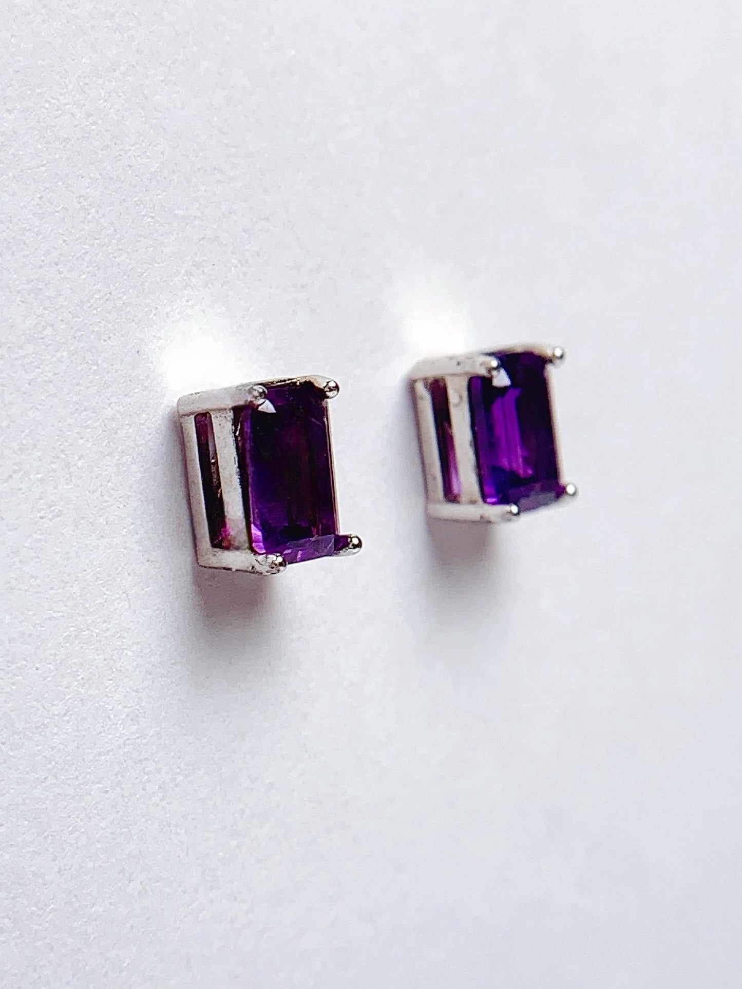 6mmx4mm Genuine Natural Purple Amethyst rectangle Cut 18k Gold Plated S 925 Sterling Silver Earring