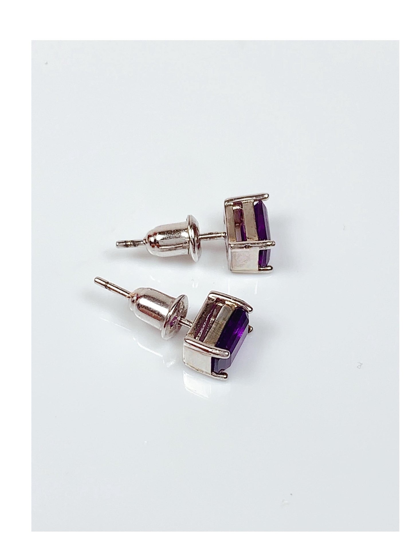 6mmx4mm Genuine Natural Purple Amethyst rectangle Cut 18k Gold Plated S 925 Sterling Silver Earring
