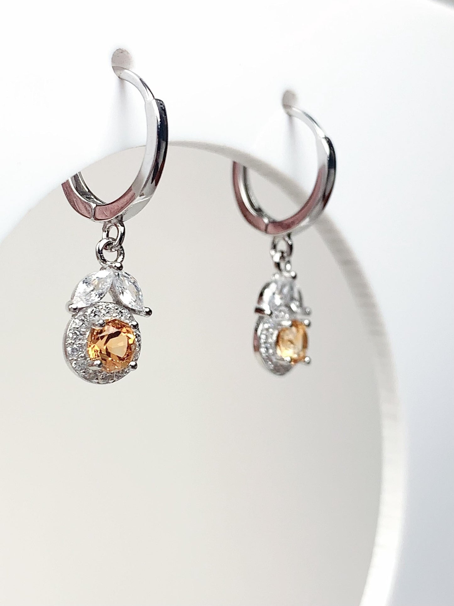 Citrine Earrings: 18k Gold Plated Sterling Silver, Apple Leaf Design