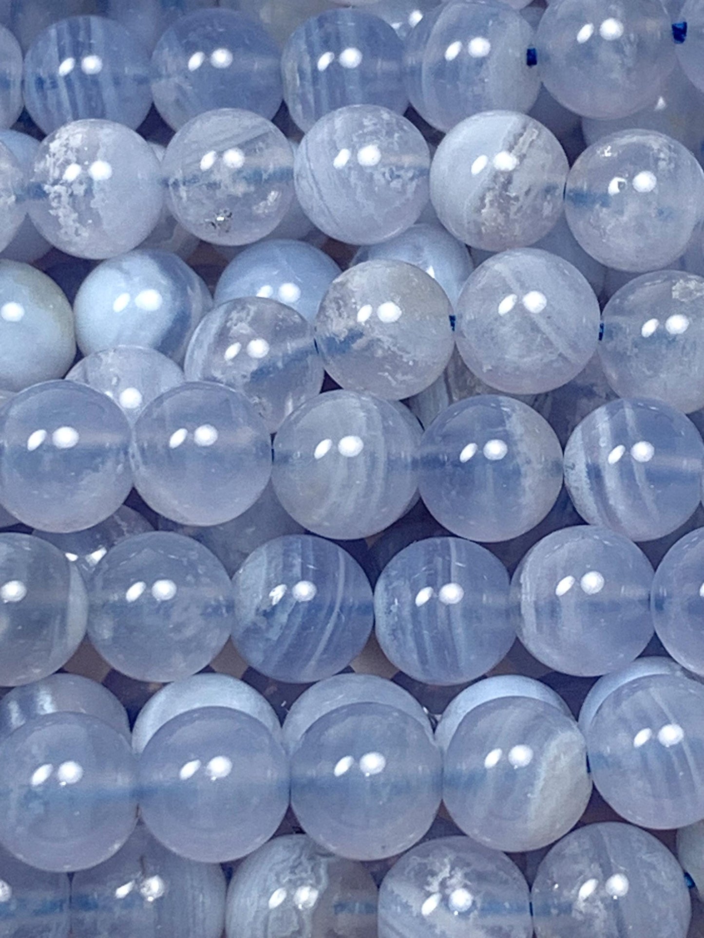 AAA Natural Icy Blue Lace Strip Agate Smooth Round Beads Gemstone Strand 15.5" 6mm