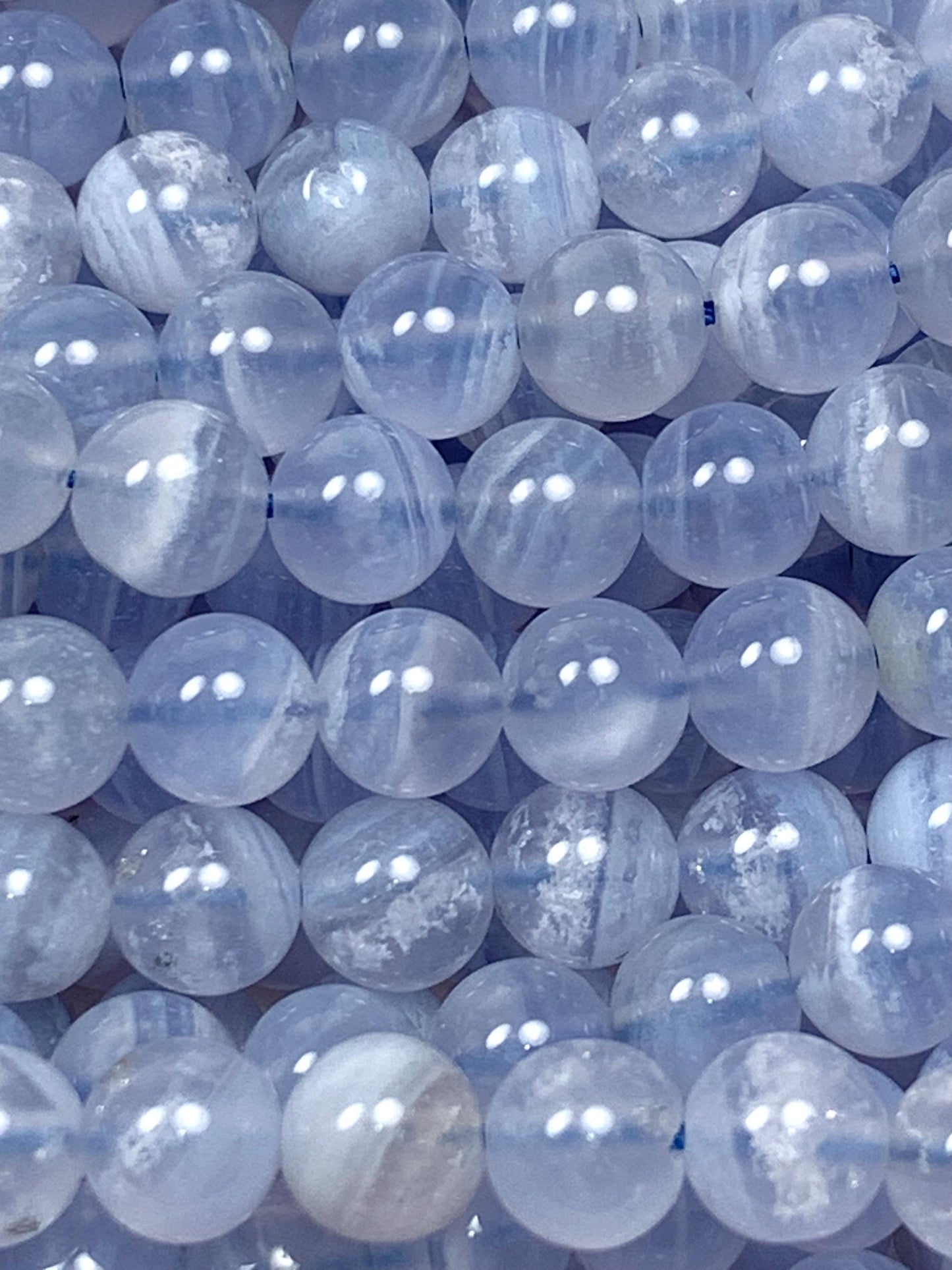 AAA Natural Icy Blue Lace Strip Agate Smooth Round Beads Gemstone Strand 15.5" 6mm