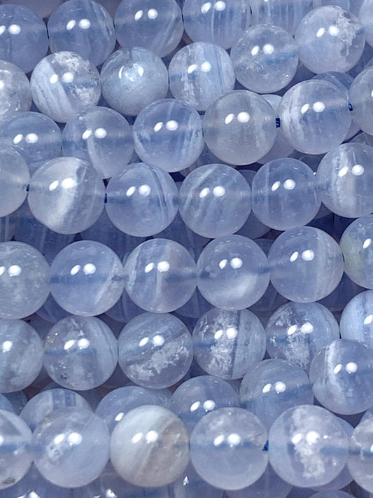 AAA Natural Icy Blue Lace Strip Agate Smooth Round Beads Gemstone Strand 15.5" 6mm