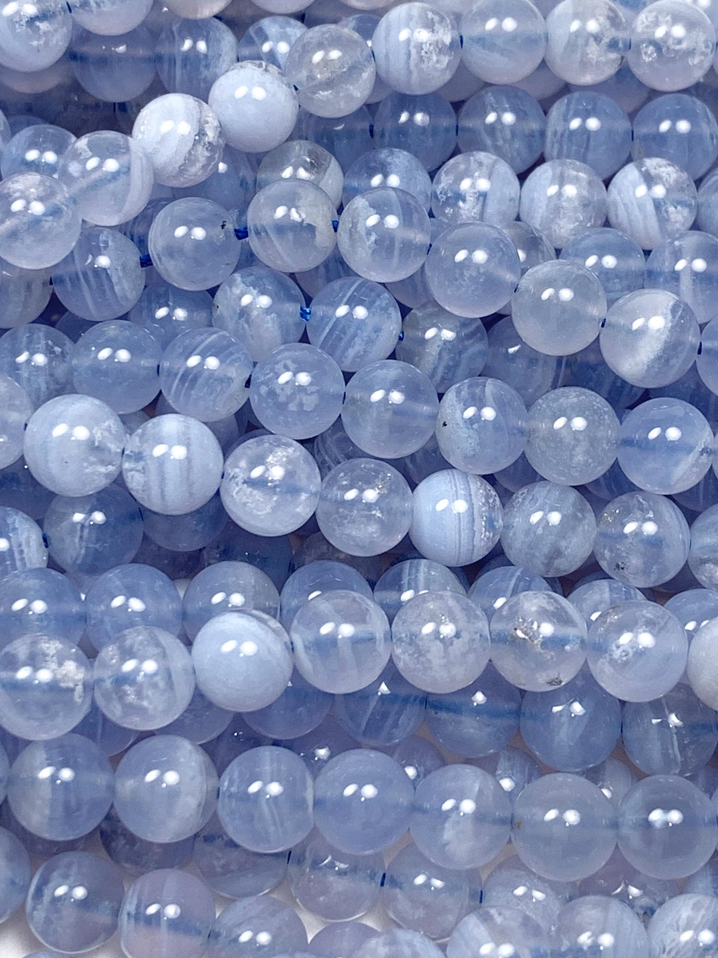 AAA Natural Icy Blue Lace Strip Agate Smooth Round Beads Gemstone Strand 15.5" 6mm