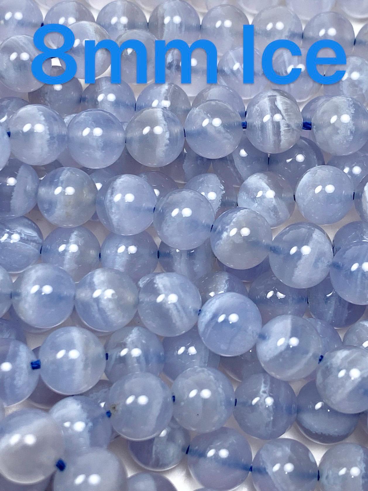 AAA Natural Icy Blue Lace Strip Agate Smooth Round Beads Gemstone Strand 15.5" 6mm