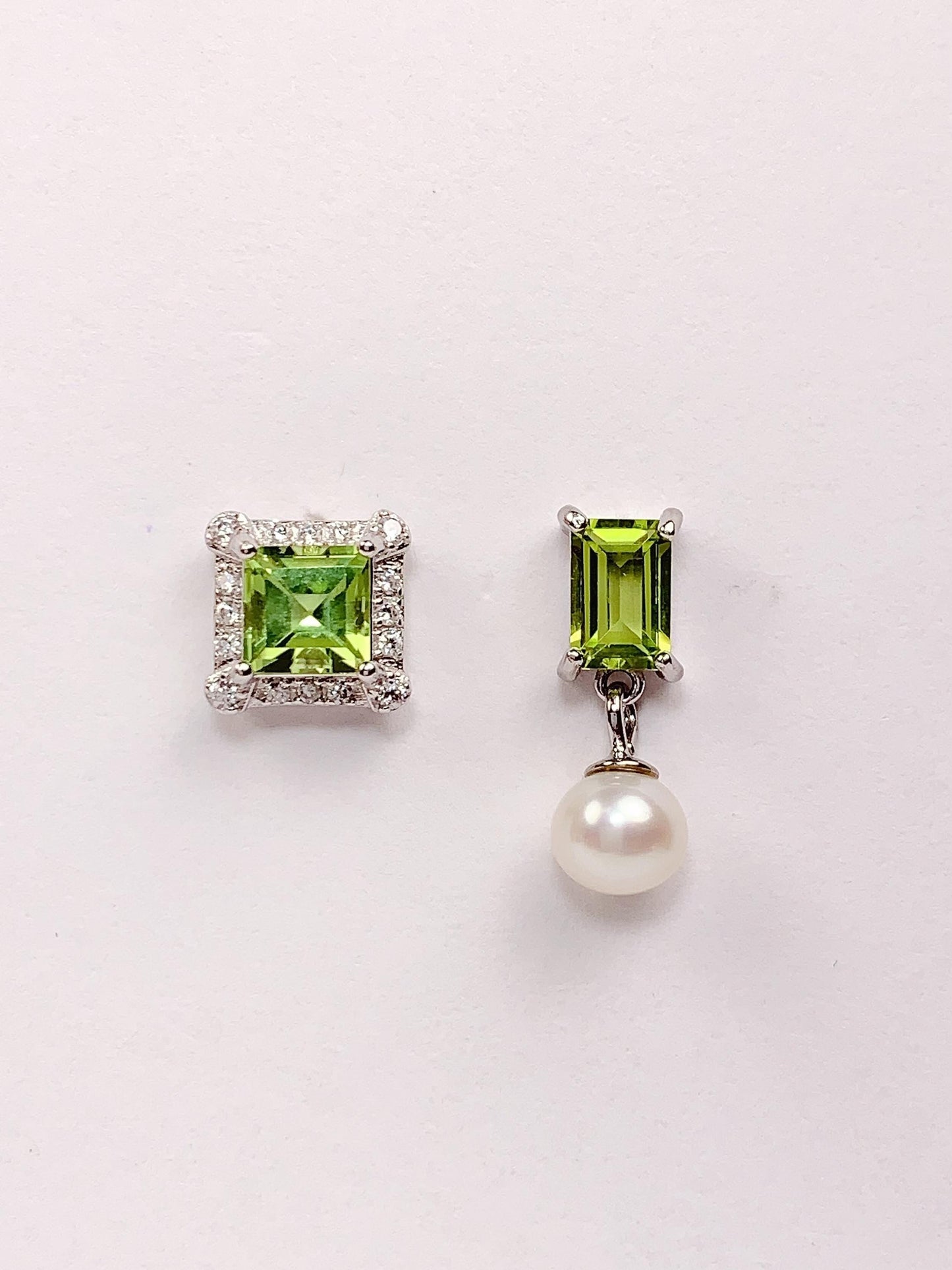 Grade AAA Genuine Natural Green Peridot and Natural Pearl 18k Gold Plated S 925 Sterling Silver Earring