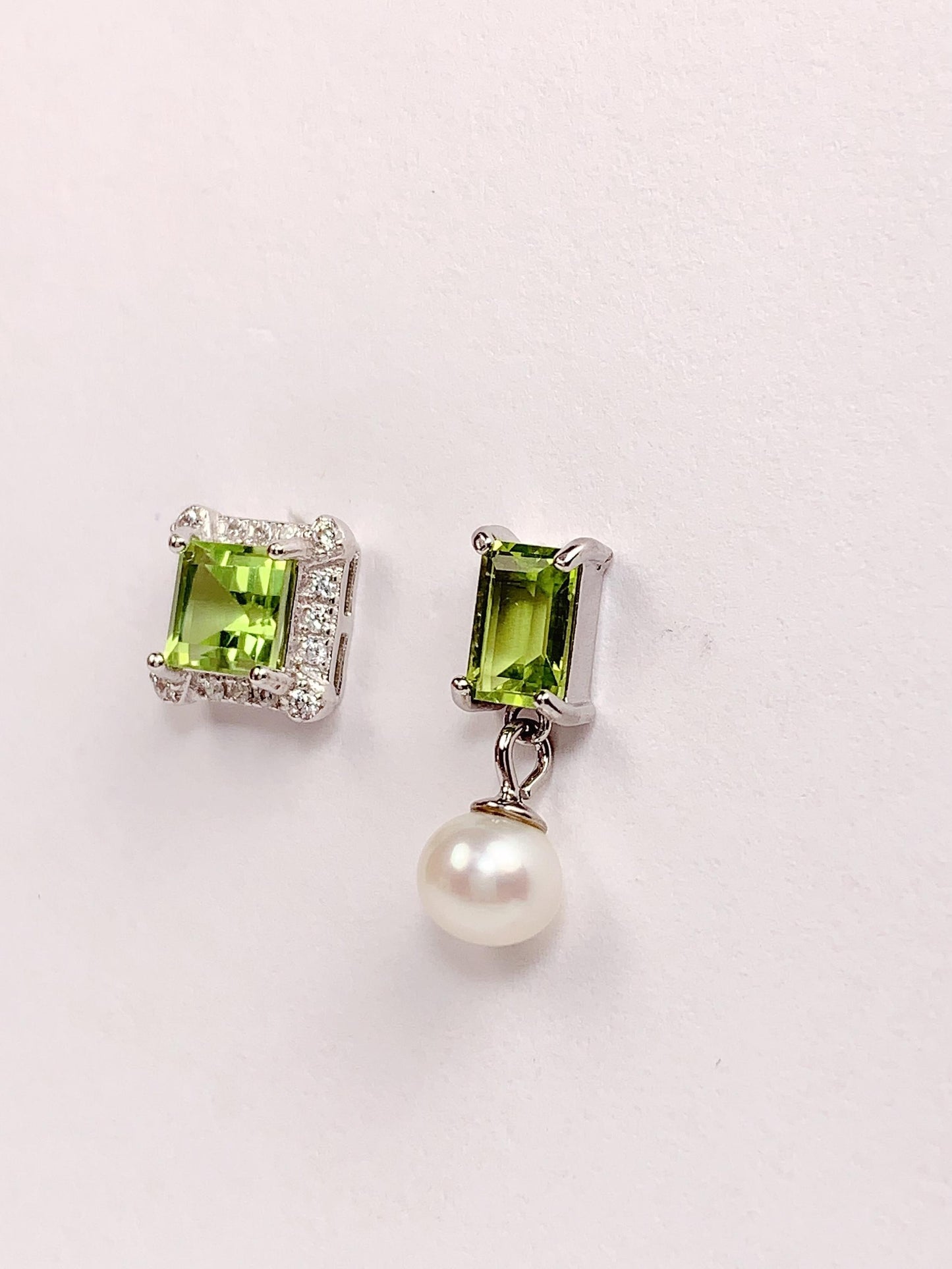 Grade AAA Genuine Natural Green Peridot and Natural Pearl 18k Gold Plated S 925 Sterling Silver Earring