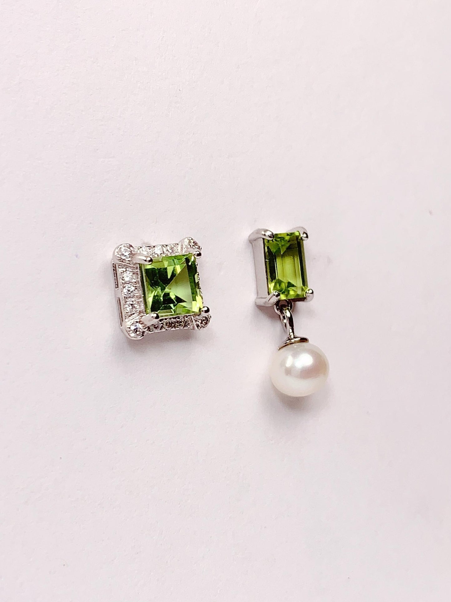 Grade AAA Genuine Natural Green Peridot and Natural Pearl 18k Gold Plated S 925 Sterling Silver Earring