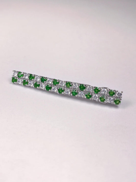 Grade AAA Genuine Natural Green Diopside Brooch 18k Gold Plated S 925 Sterling Silver