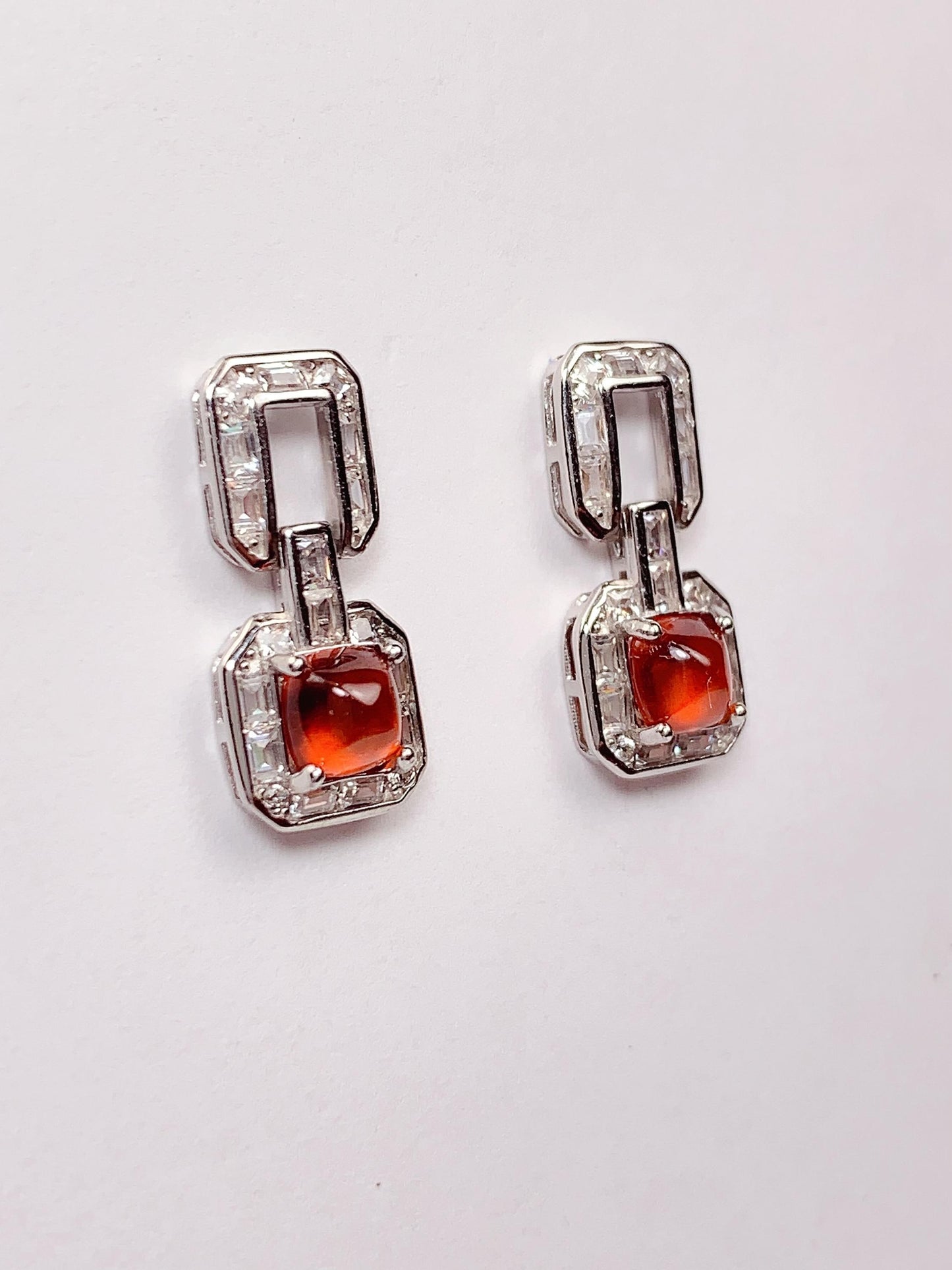 5mm Grade AAA Genuine Natural Orange Garnet  18k Gold Plated S 925 Sterling Silver Earring ear stud