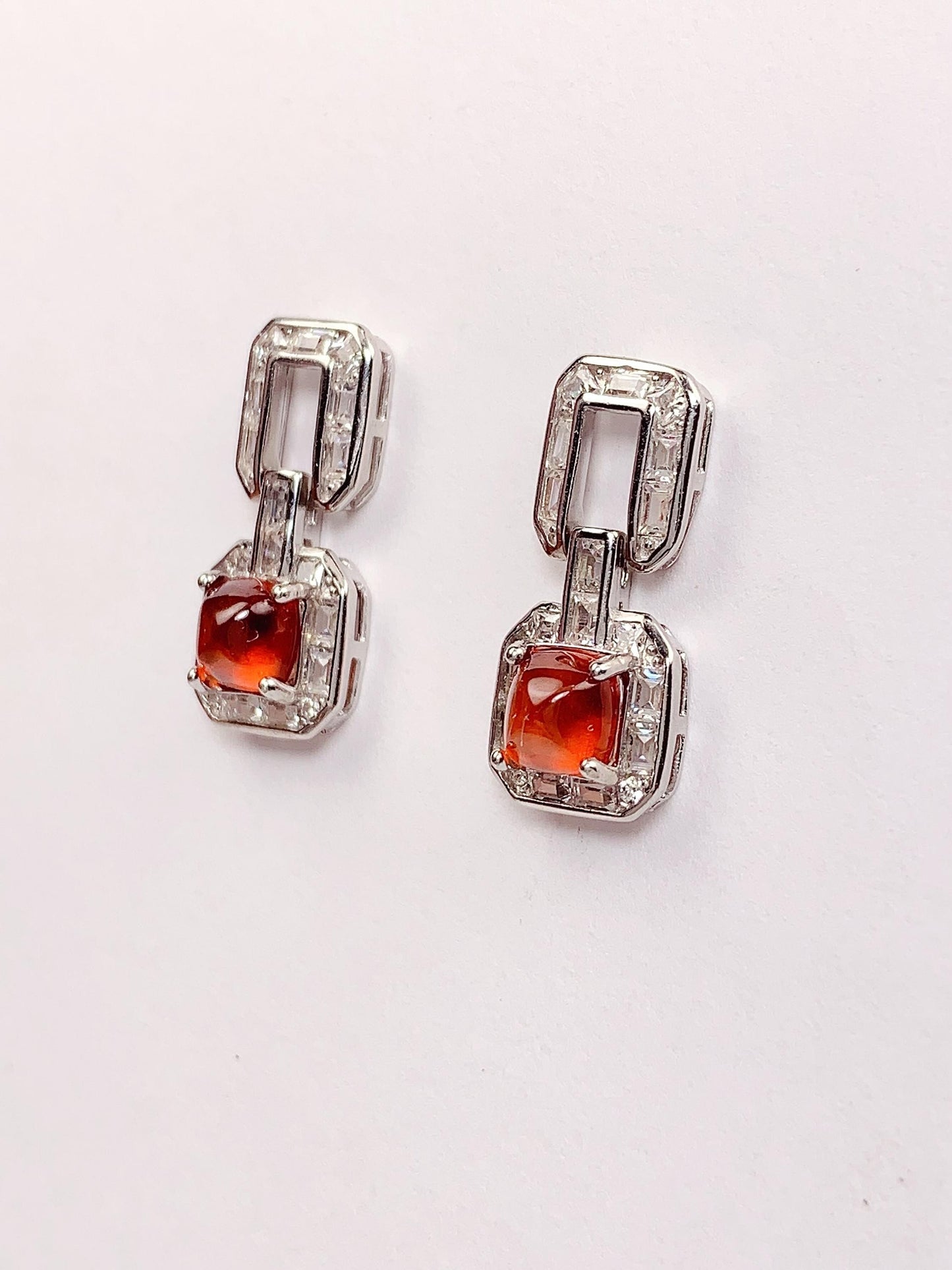 5mm Grade AAA Genuine Natural Orange Garnet  18k Gold Plated S 925 Sterling Silver Earring ear stud