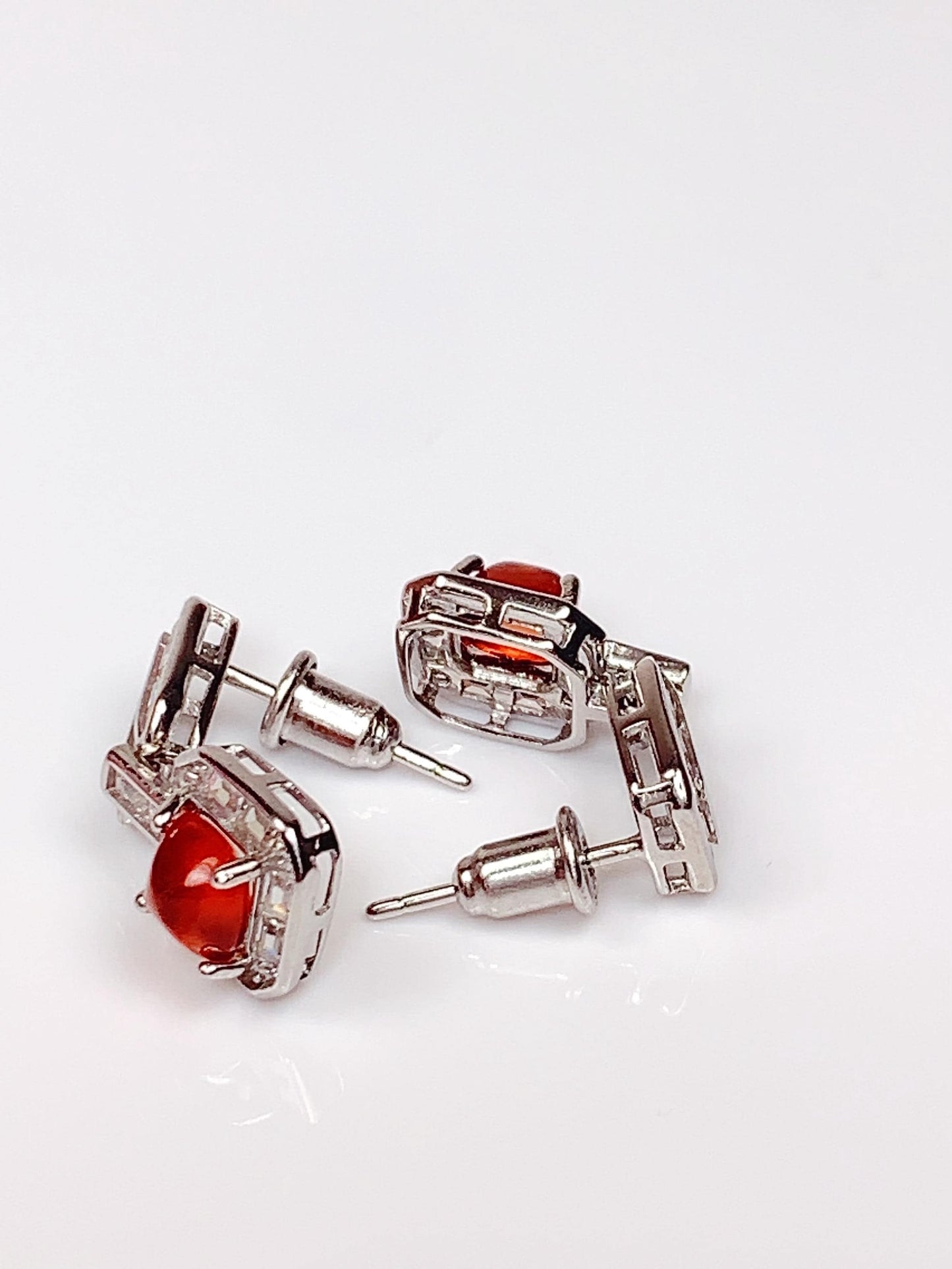 5mm Grade AAA Genuine Natural Orange Garnet  18k Gold Plated S 925 Sterling Silver Earring ear stud