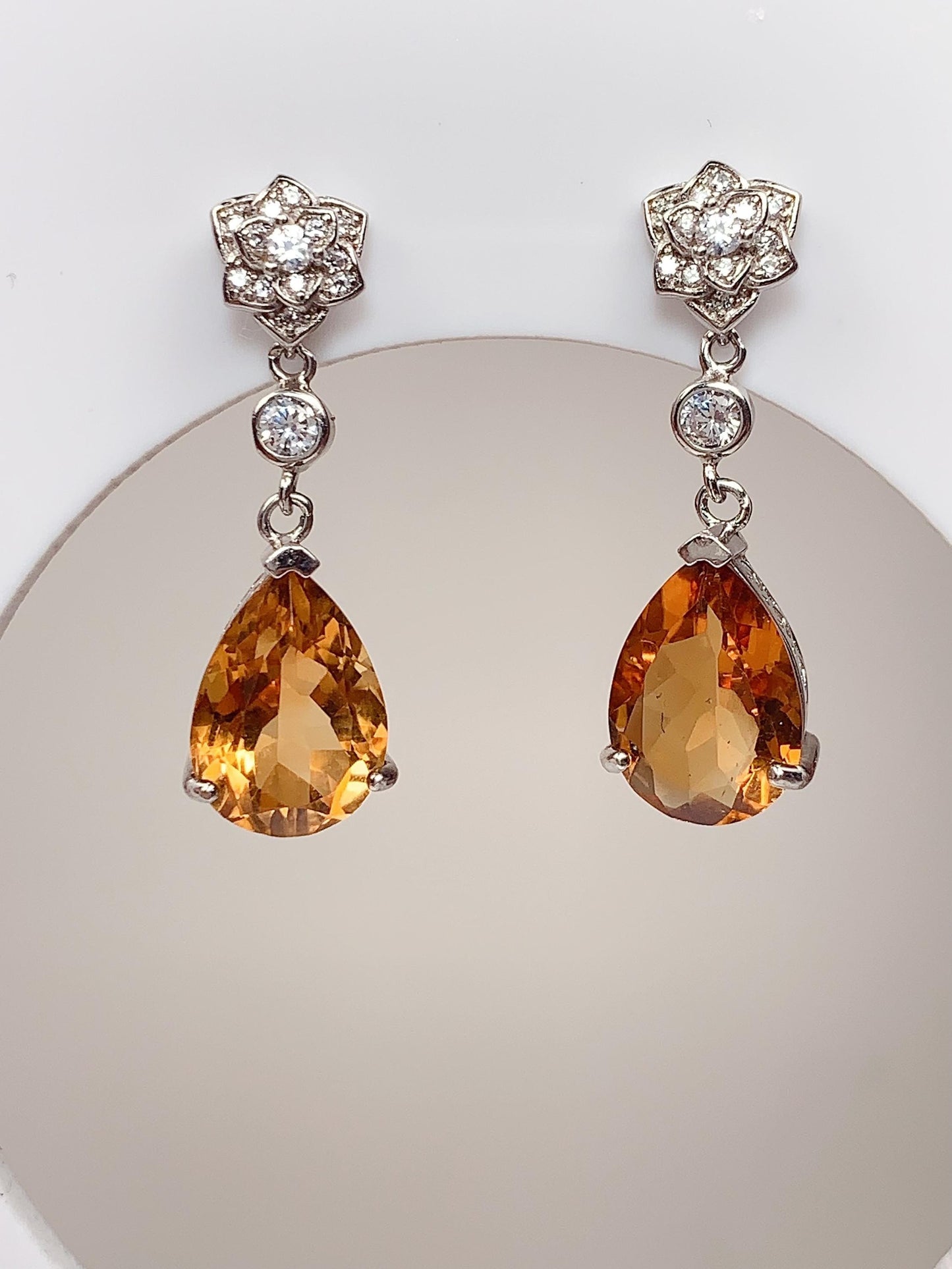 Citrine Drop Earrings: 18k Gold Plated Sterling Silver Flower Design