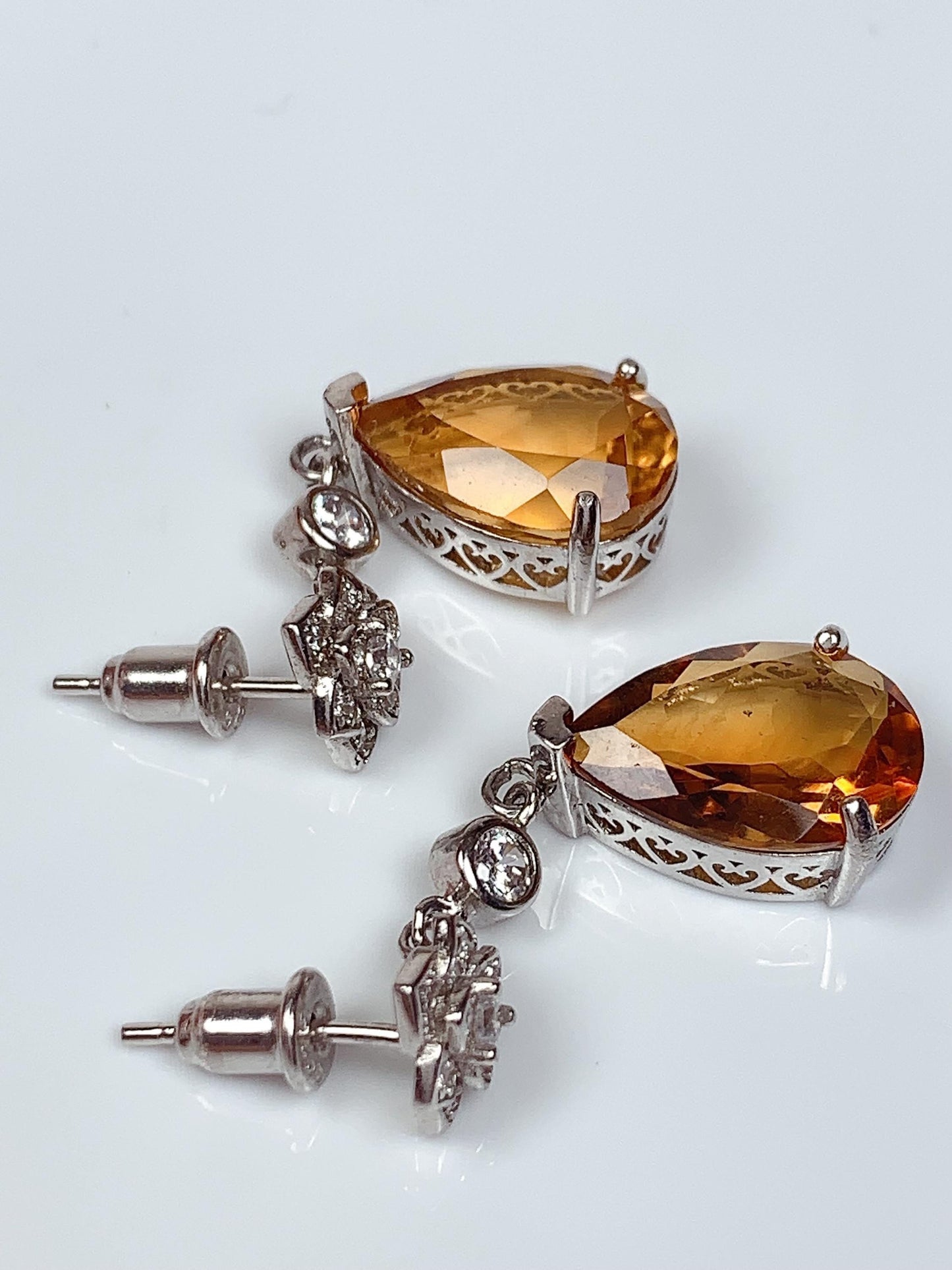 Citrine Drop Earrings: 18k Gold Plated Sterling Silver Flower Design