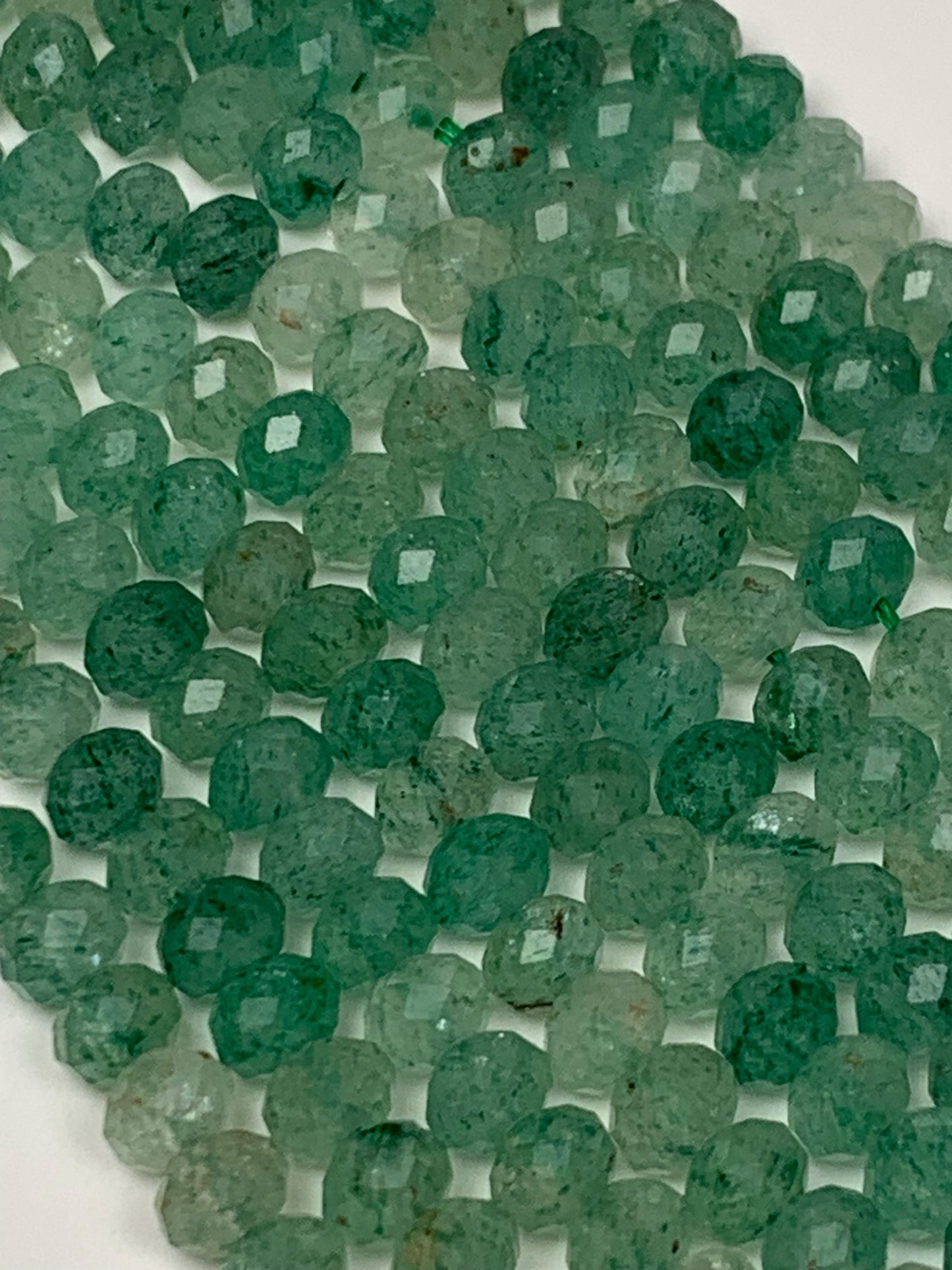 Green Strawberry Quartz Faceted Rondelle Beads - 15.5" Strand
