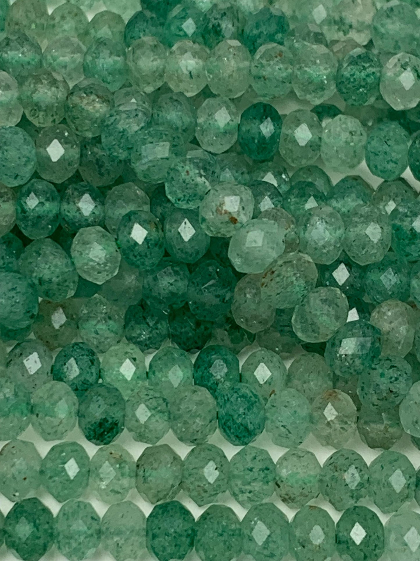 Green Strawberry Quartz Faceted Rondelle Beads - 15.5" Strand