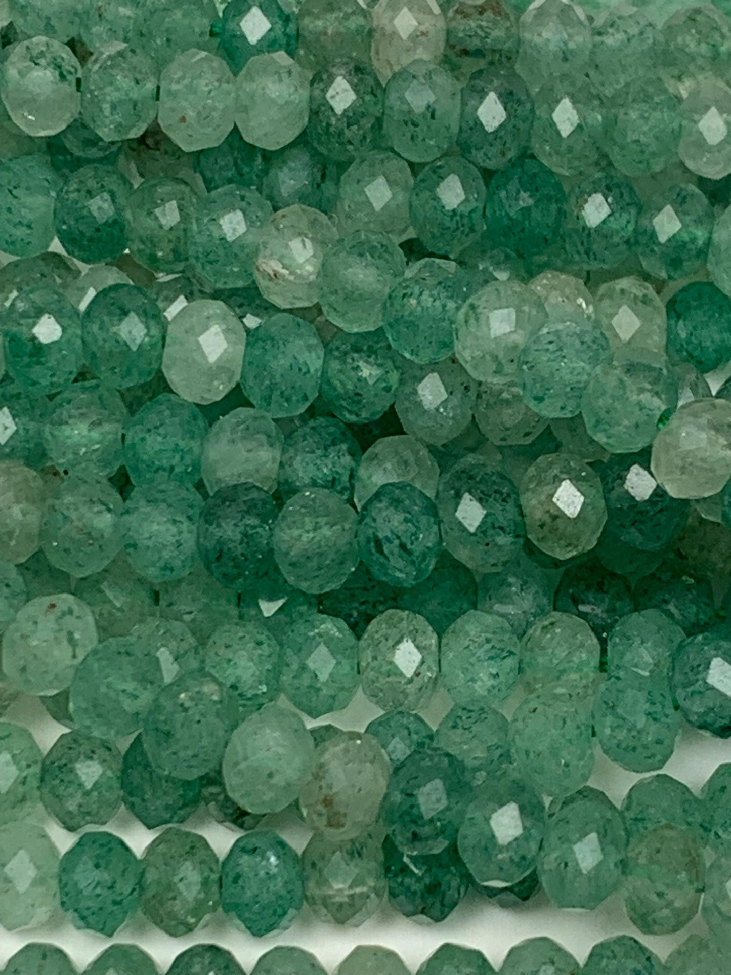 Green Strawberry Quartz Faceted Rondelle Beads - 15.5" Strand