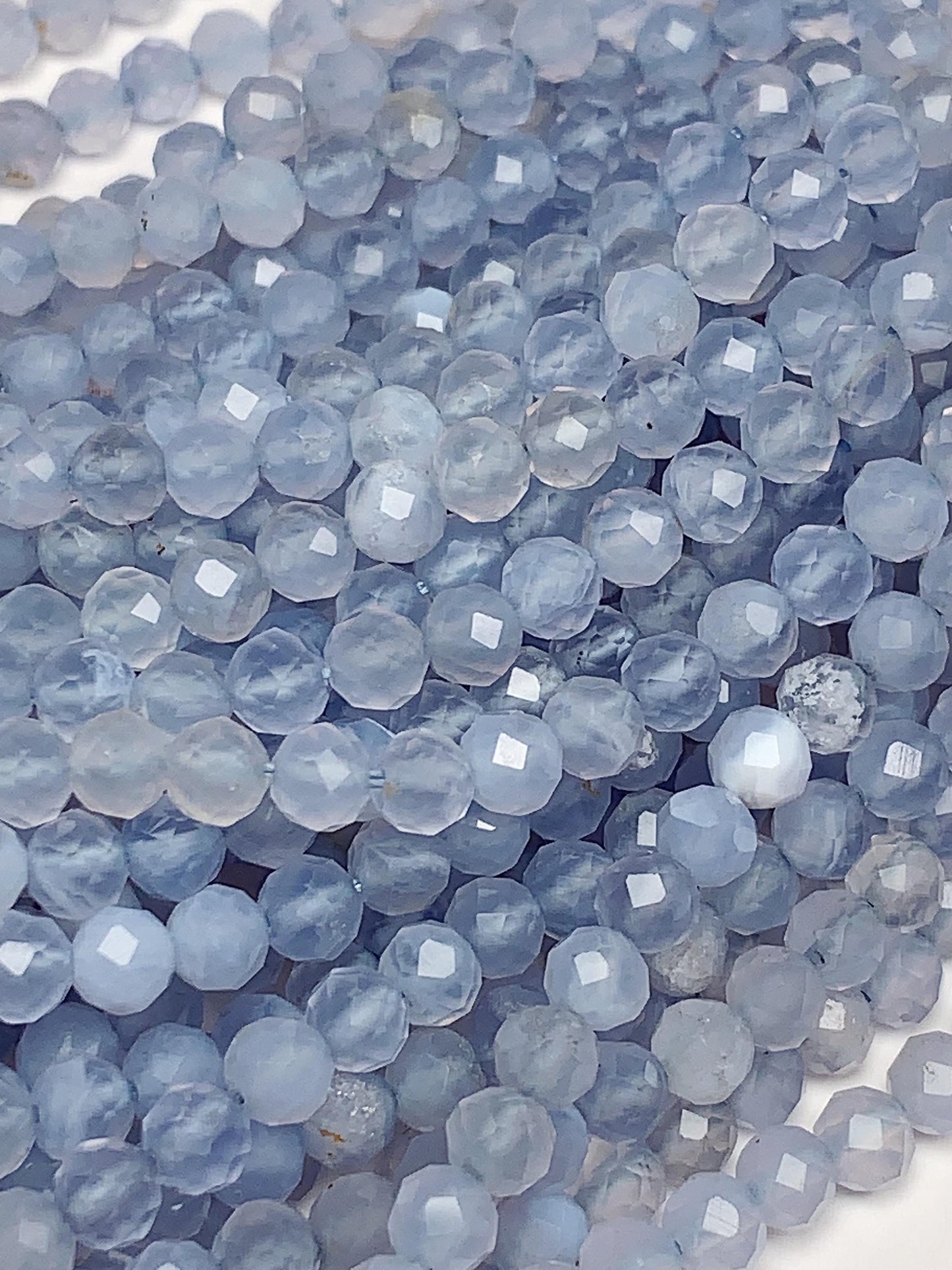 Genuine Natural Blue Chalcedony Lace Agate  Faceted Round Beads 15.5" Strand 2mm 3mm 4mm