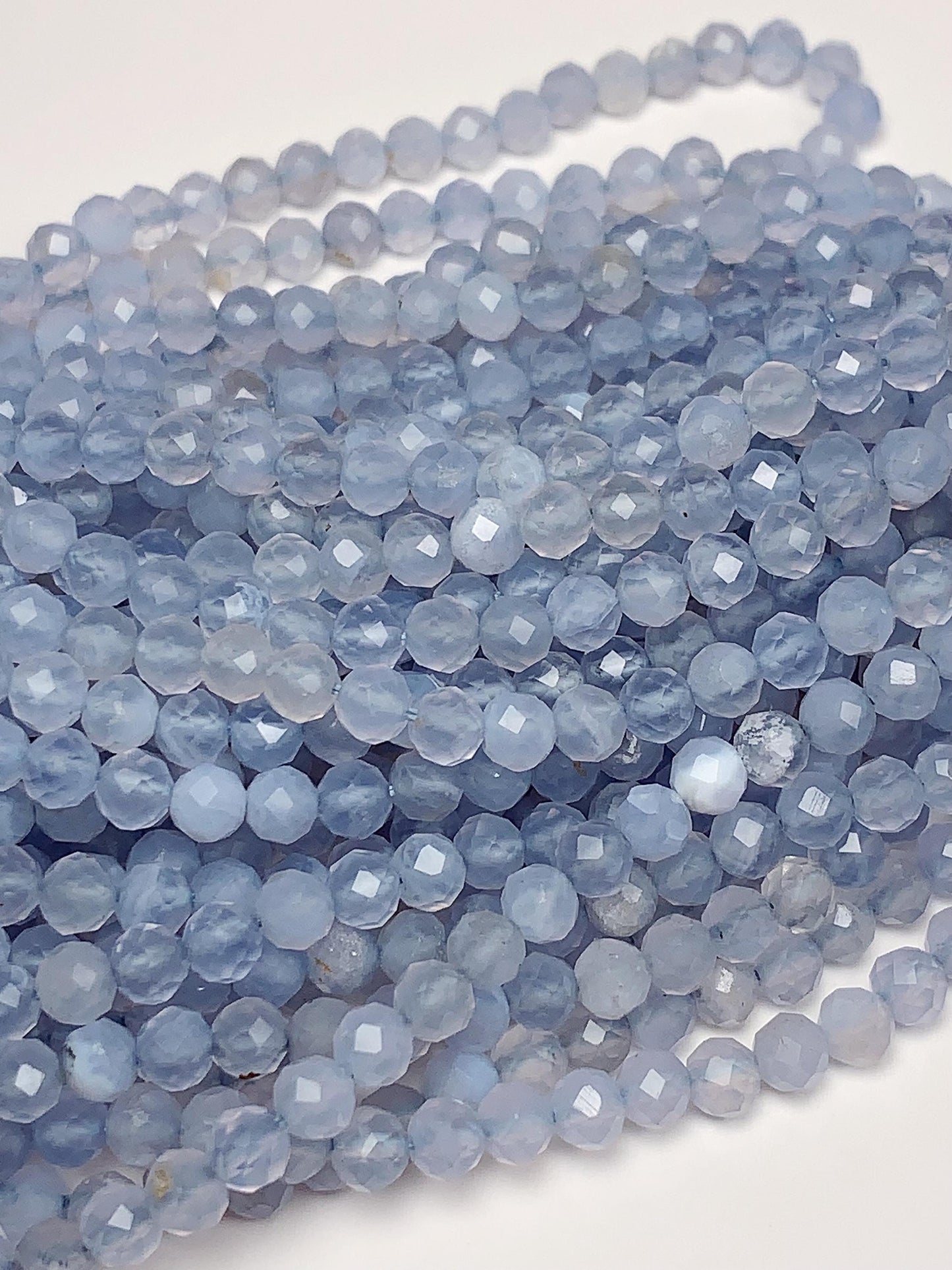 Genuine Natural Blue Chalcedony Lace Agate  Faceted Round Beads 15.5" Strand 2mm 3mm 4mm