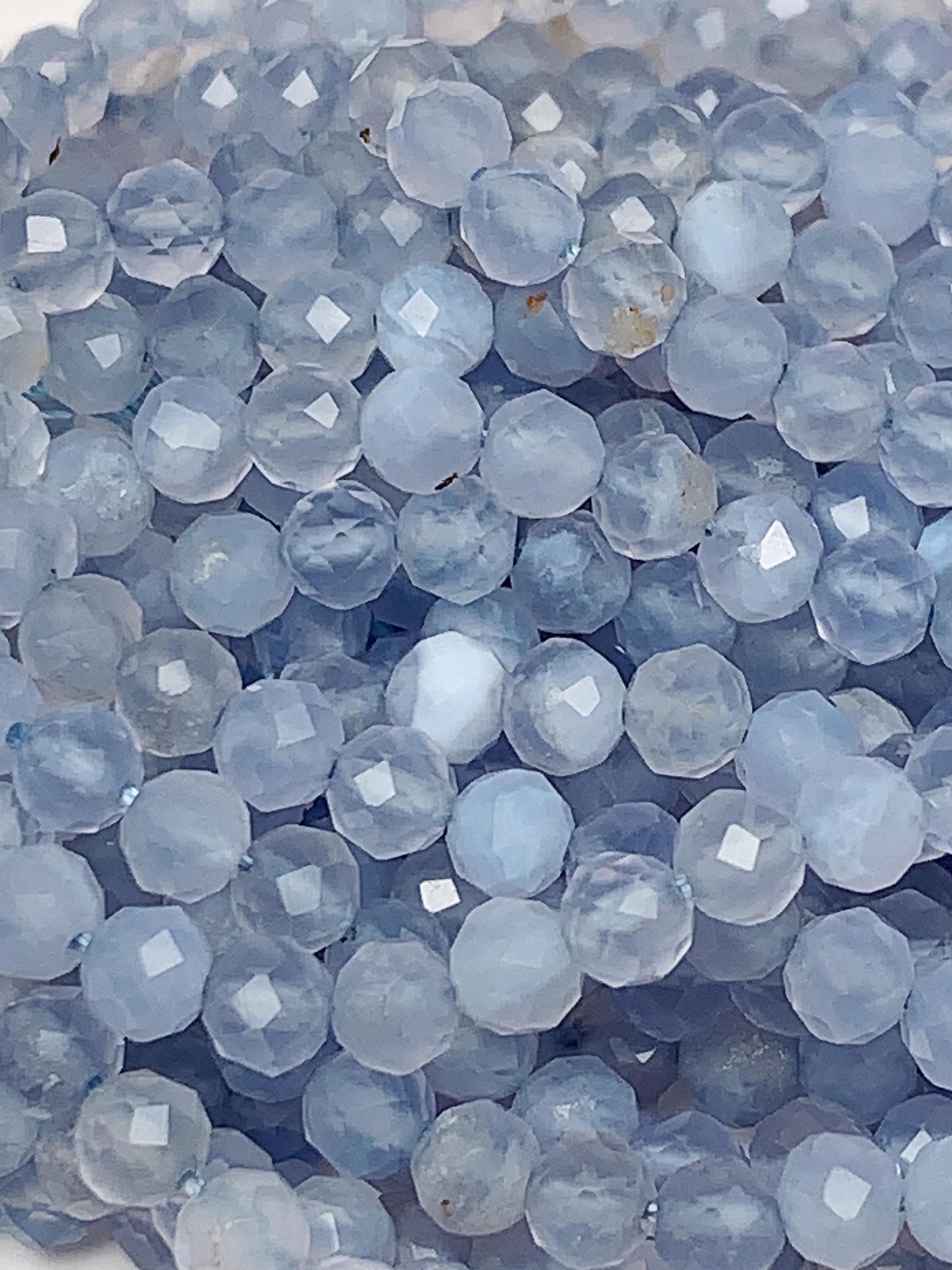 Genuine Natural Blue Chalcedony Lace Agate  Faceted Round Beads 15.5" Strand 2mm 3mm 4mm
