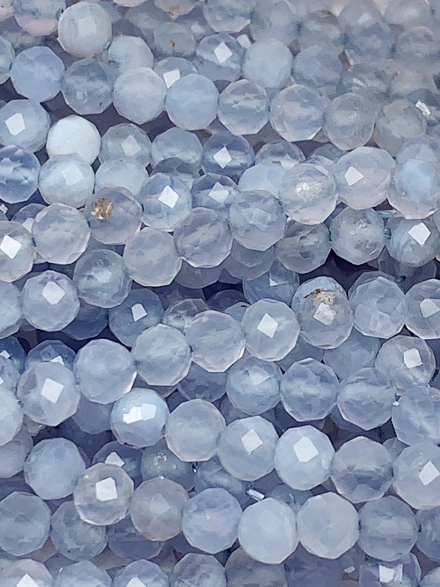 Genuine Natural Blue Chalcedony Lace Agate  Faceted Round Beads 15.5" Strand 2mm 3mm 4mm