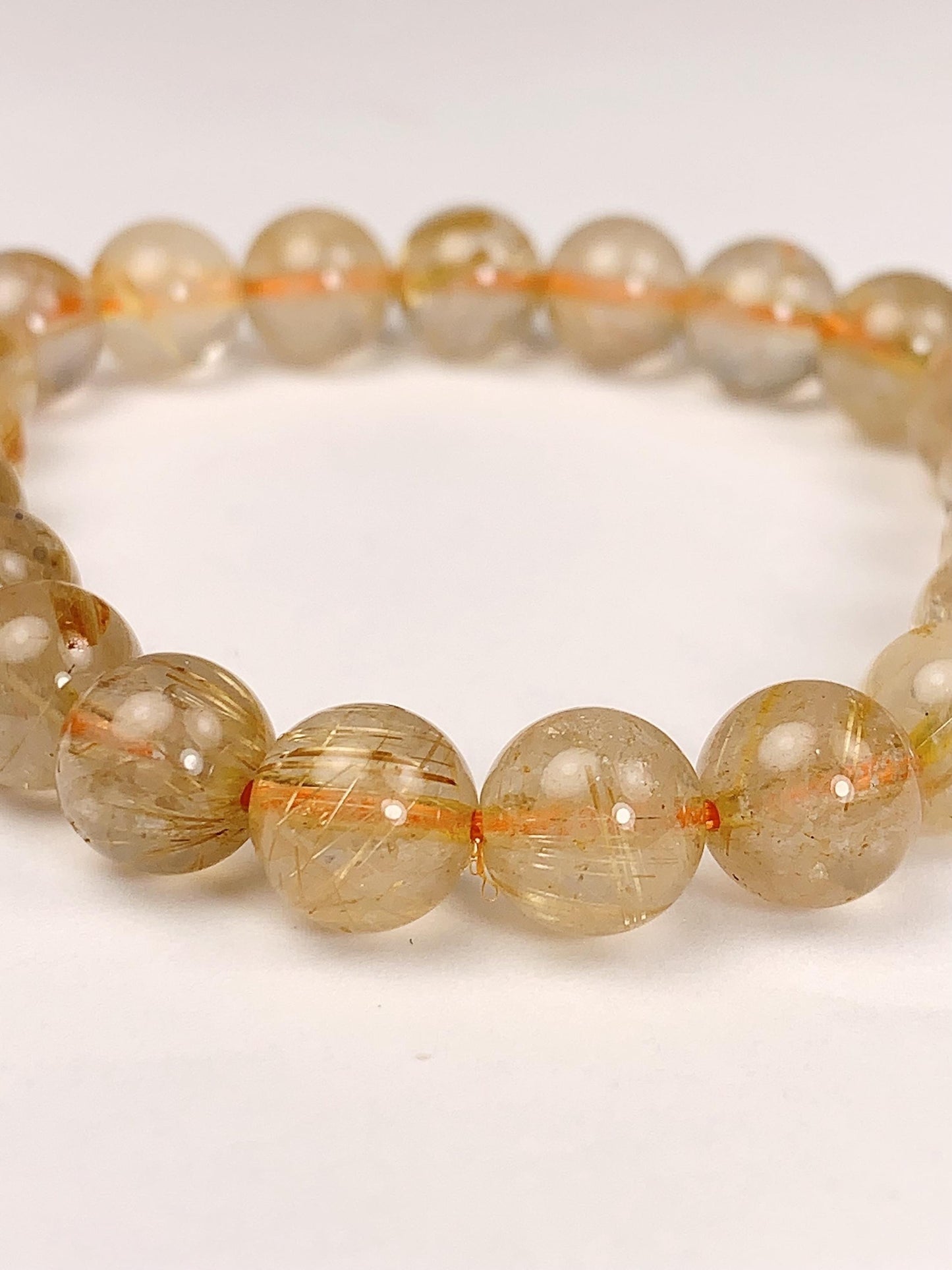 Natural Golden Rutilated Quartz Bracelet: 8mm Smooth Round Gemstone