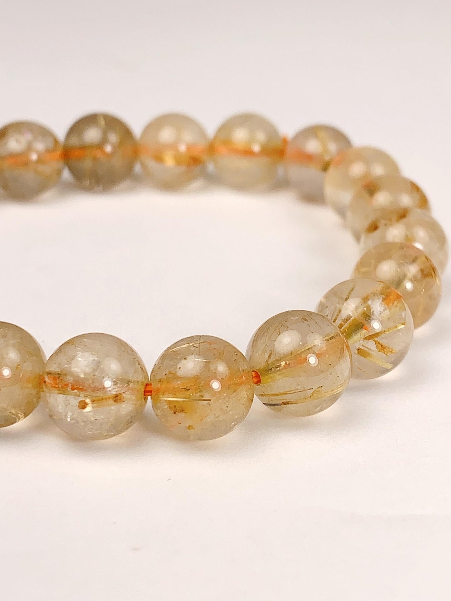 Natural Golden Rutilated Quartz Bracelet: 8mm Smooth Round Gemstone
