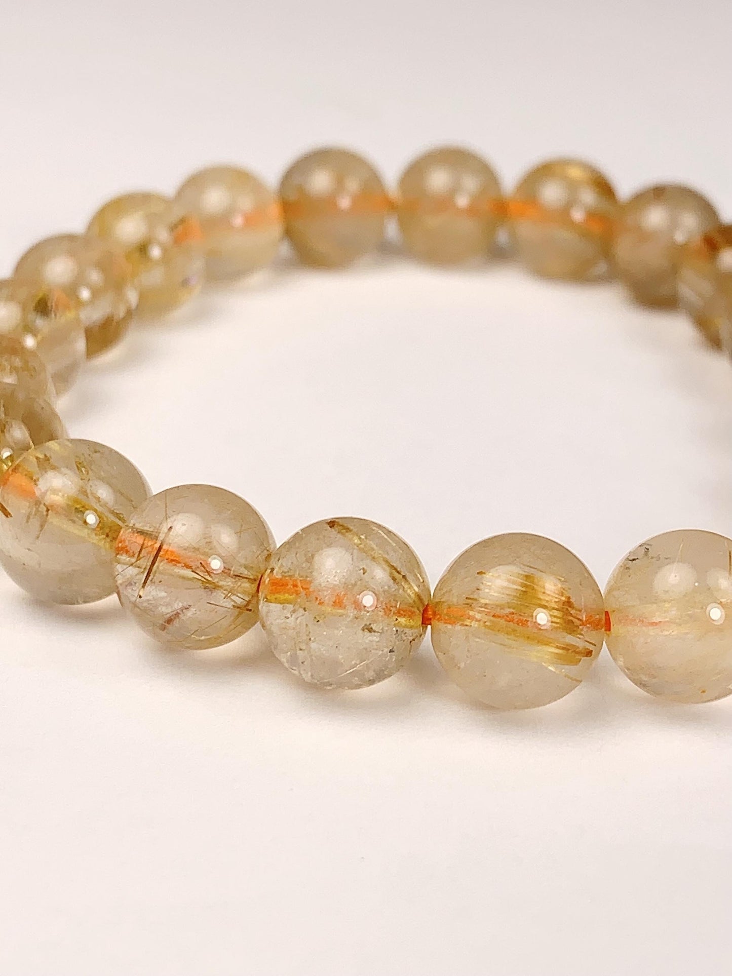Natural Golden Rutilated Quartz Bracelet: 8mm Smooth Round Gemstone