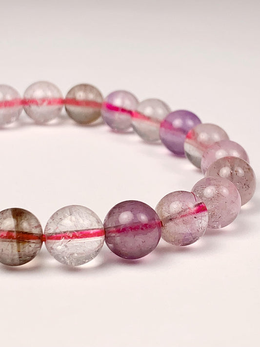 Natural Super Seven Gemstone Bracelet: Rainbow Smooth Round 8mm