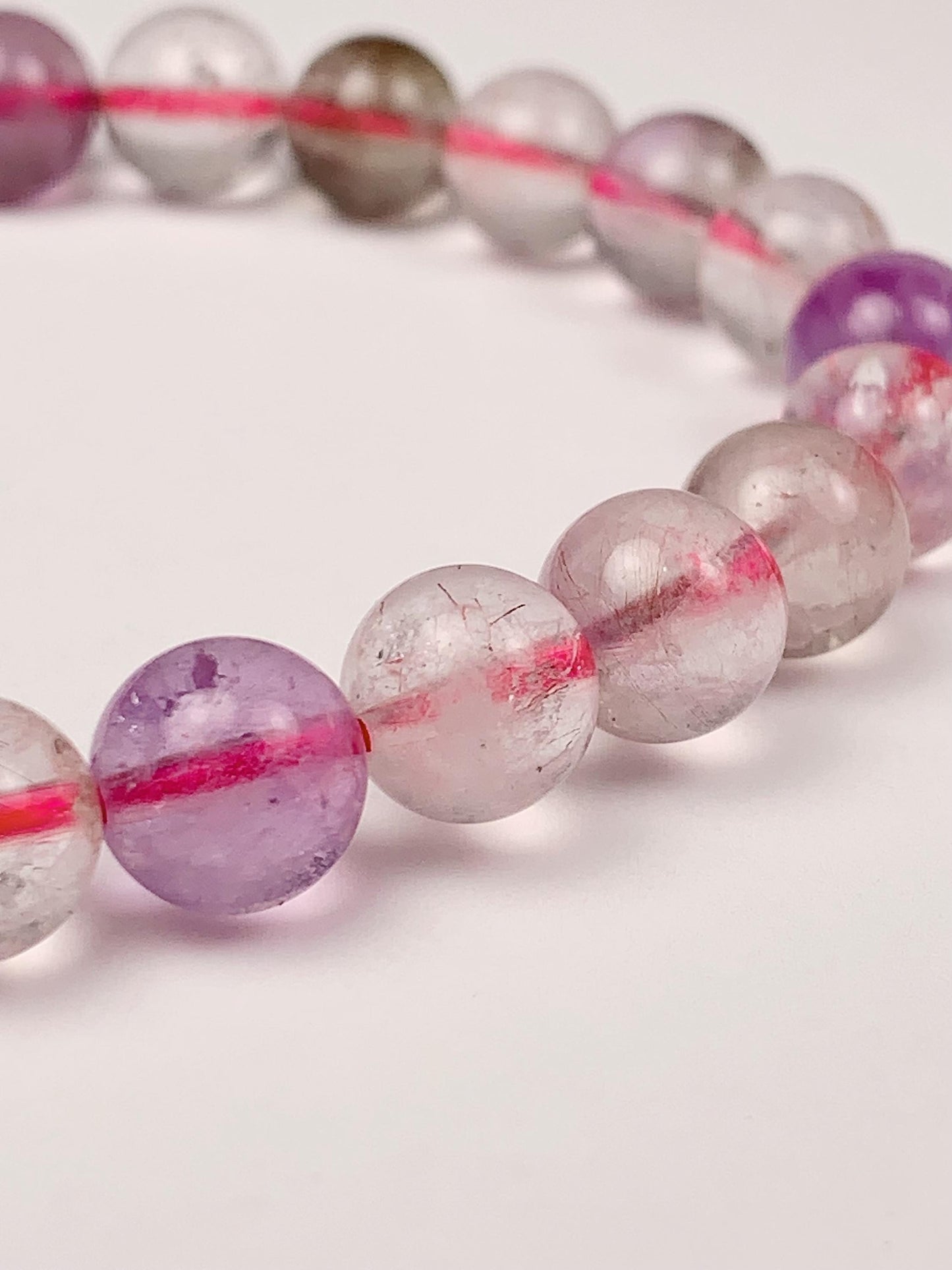 Natural Super Seven Gemstone Bracelet: Rainbow Smooth Round 8mm