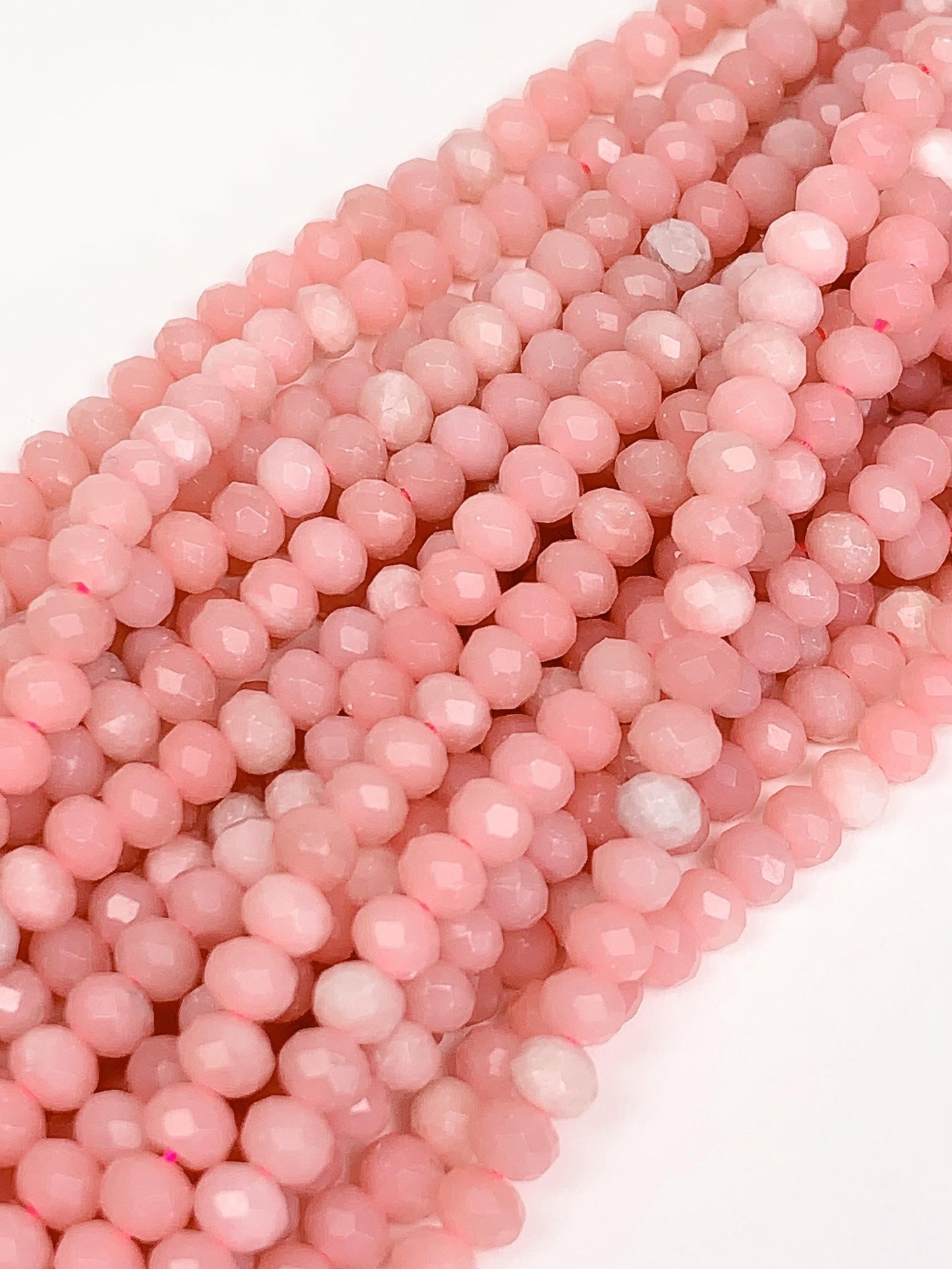 Natural Pink Opal Faceted Rondelle Beads - 15.5" Strand