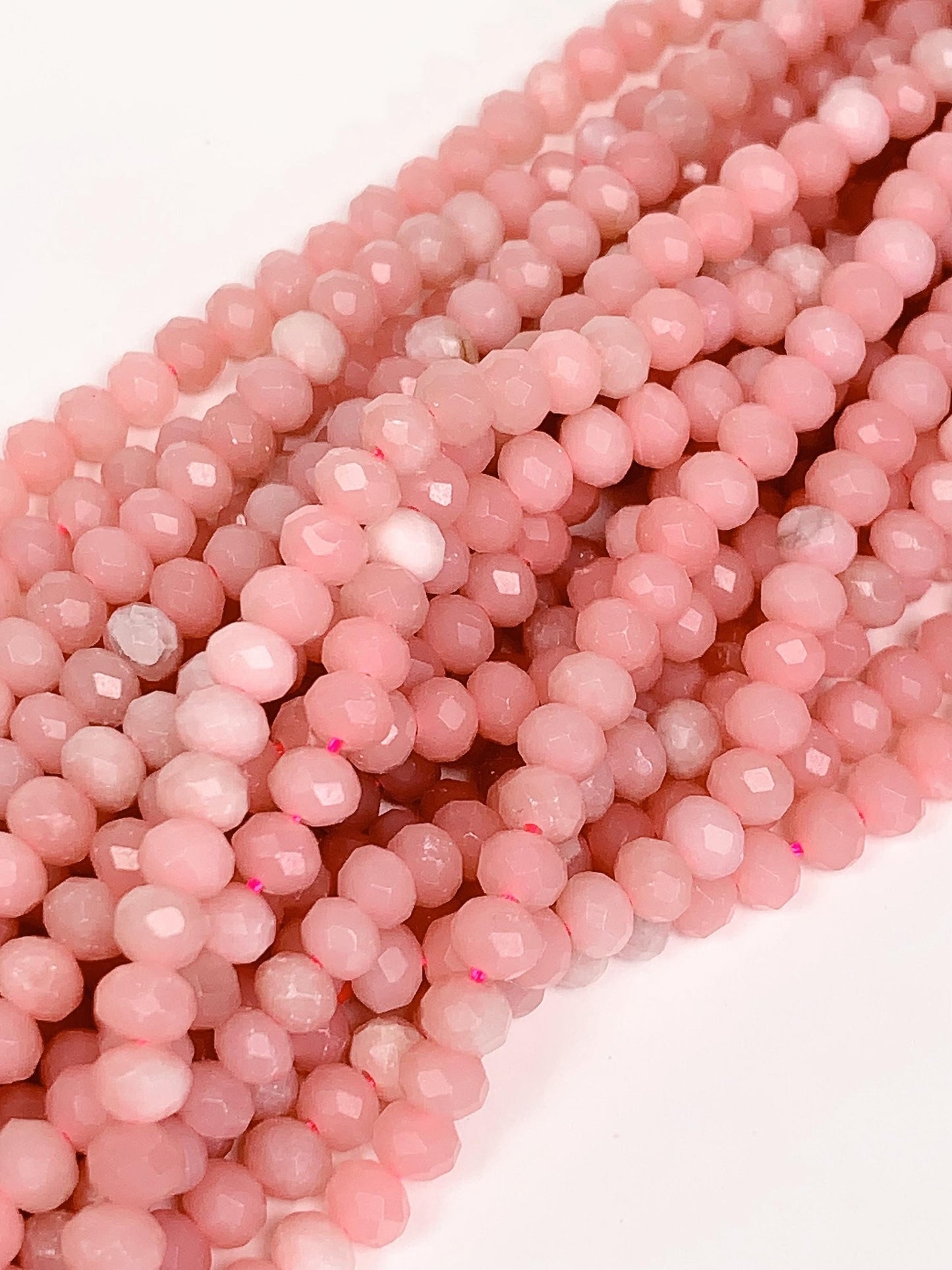 Natural Pink Opal Faceted Rondelle Beads - 15.5" Strand