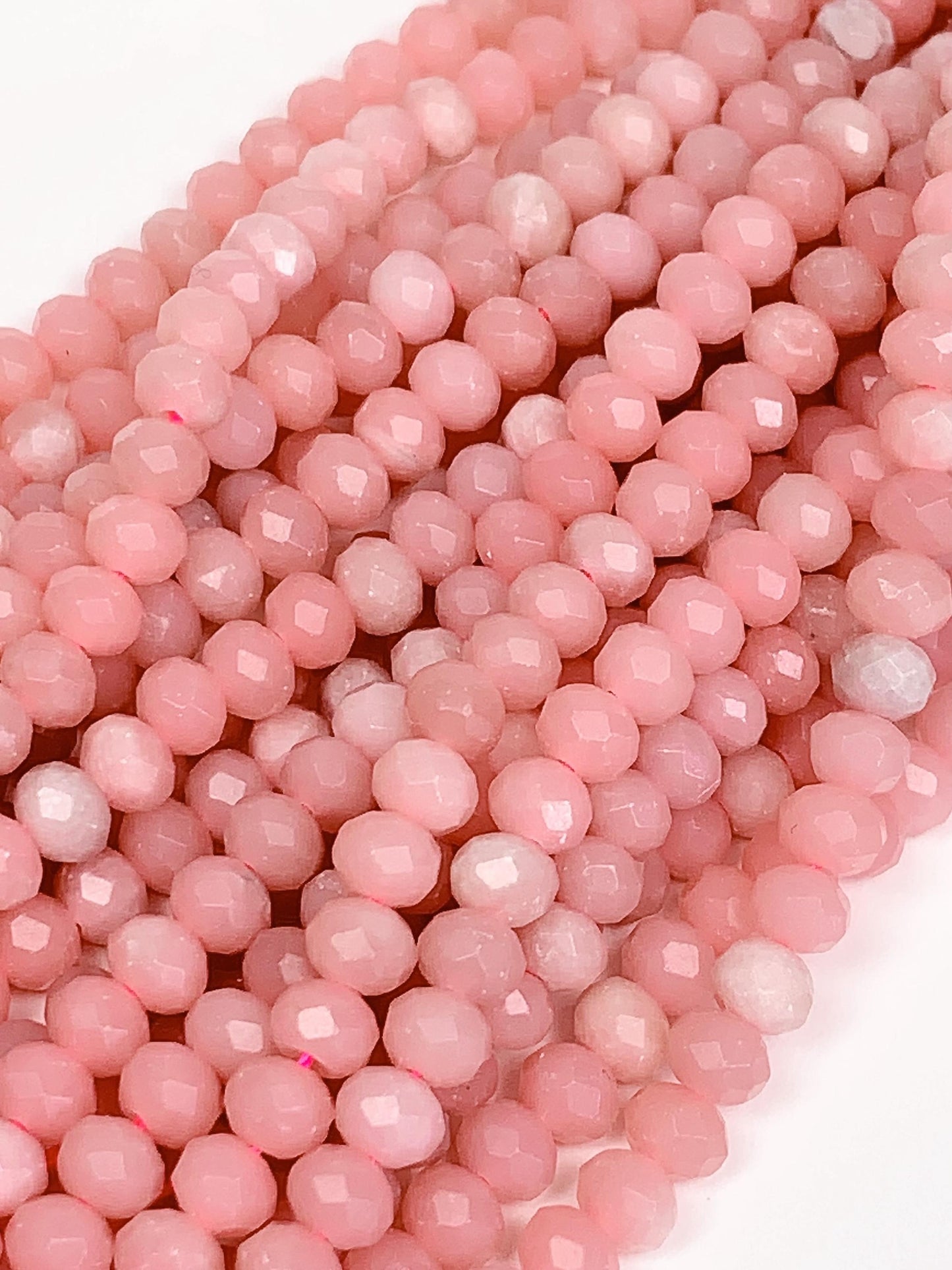 Natural Pink Opal Faceted Rondelle Beads - 15.5" Strand