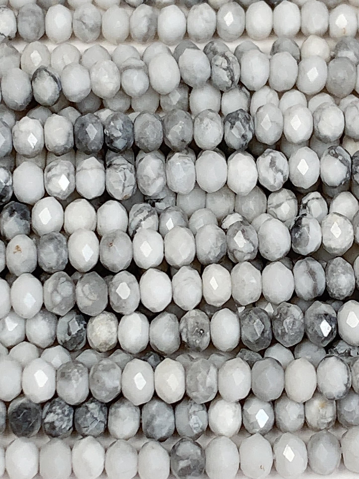 2.5mmx3.5mm Grade AAA+ Genuine Natural White Howlite Point  Faceted Rondelle Beads 15.5" Strand