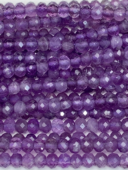 Natural Purple Amethyst Faceted Rondelle Beads - 15.5" Strand (2x3mm)