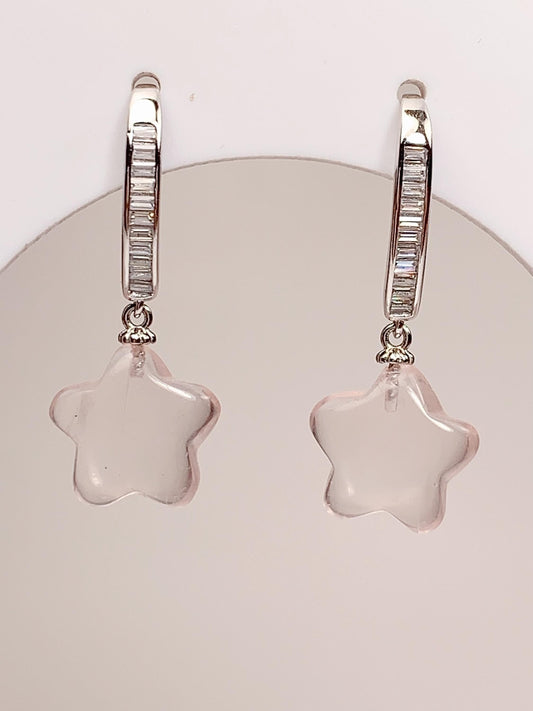 Rose Quartz Star Earrings: 18k Gold Plated Sterling Silver Studs