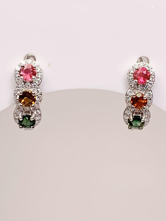 Rainbow Tourmaline Sterling Silver Earrings: 18k Gold Plated