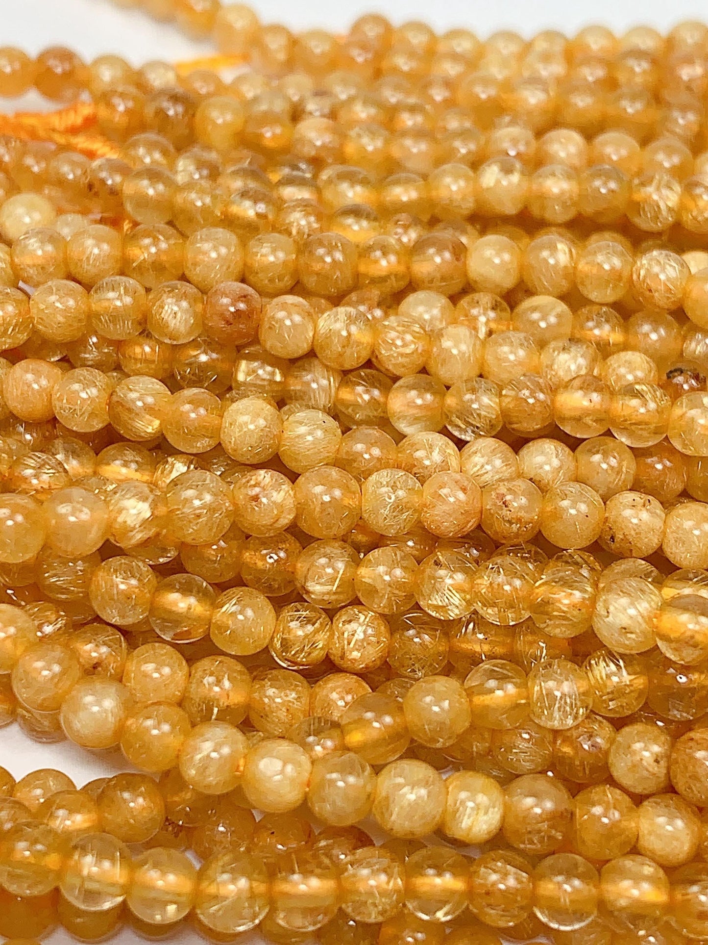 AAA Deep Color Gold Golden Rutilated Quartz Smooth Round Beads: Natural Yellow Gemstone Strand (3mm)