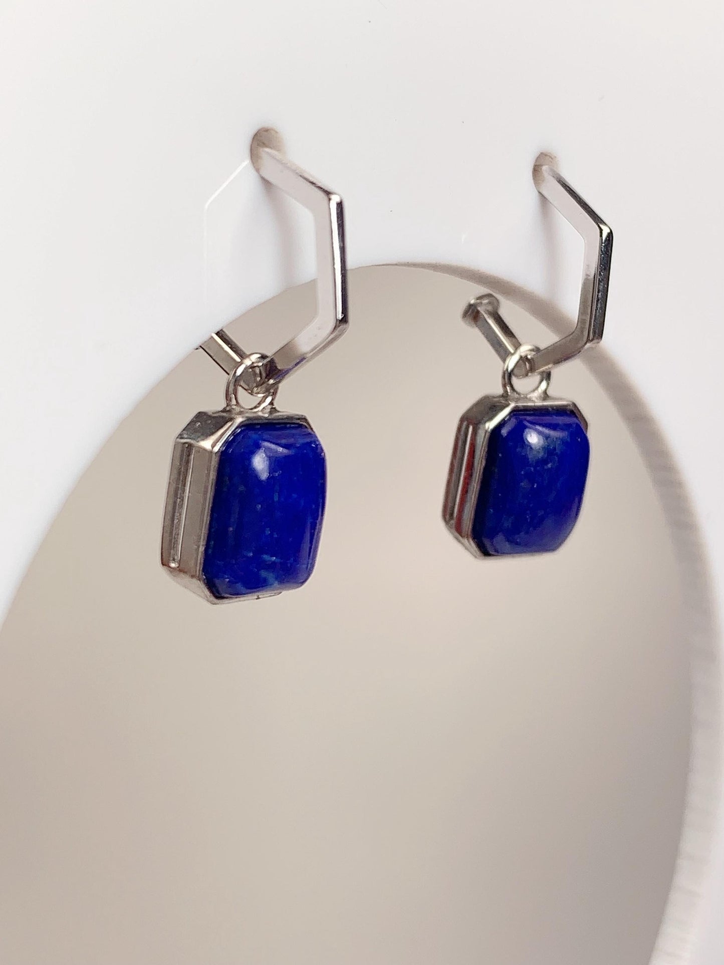 Lapis Lazuli Earrings: 18k Gold Plated Sterling Silver, Rectangle Cut