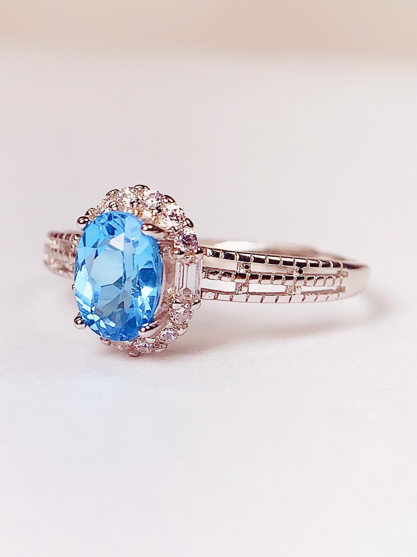 Oval Swiss Blue Topaz Ring: 18K Gold Plated Sterling Silver