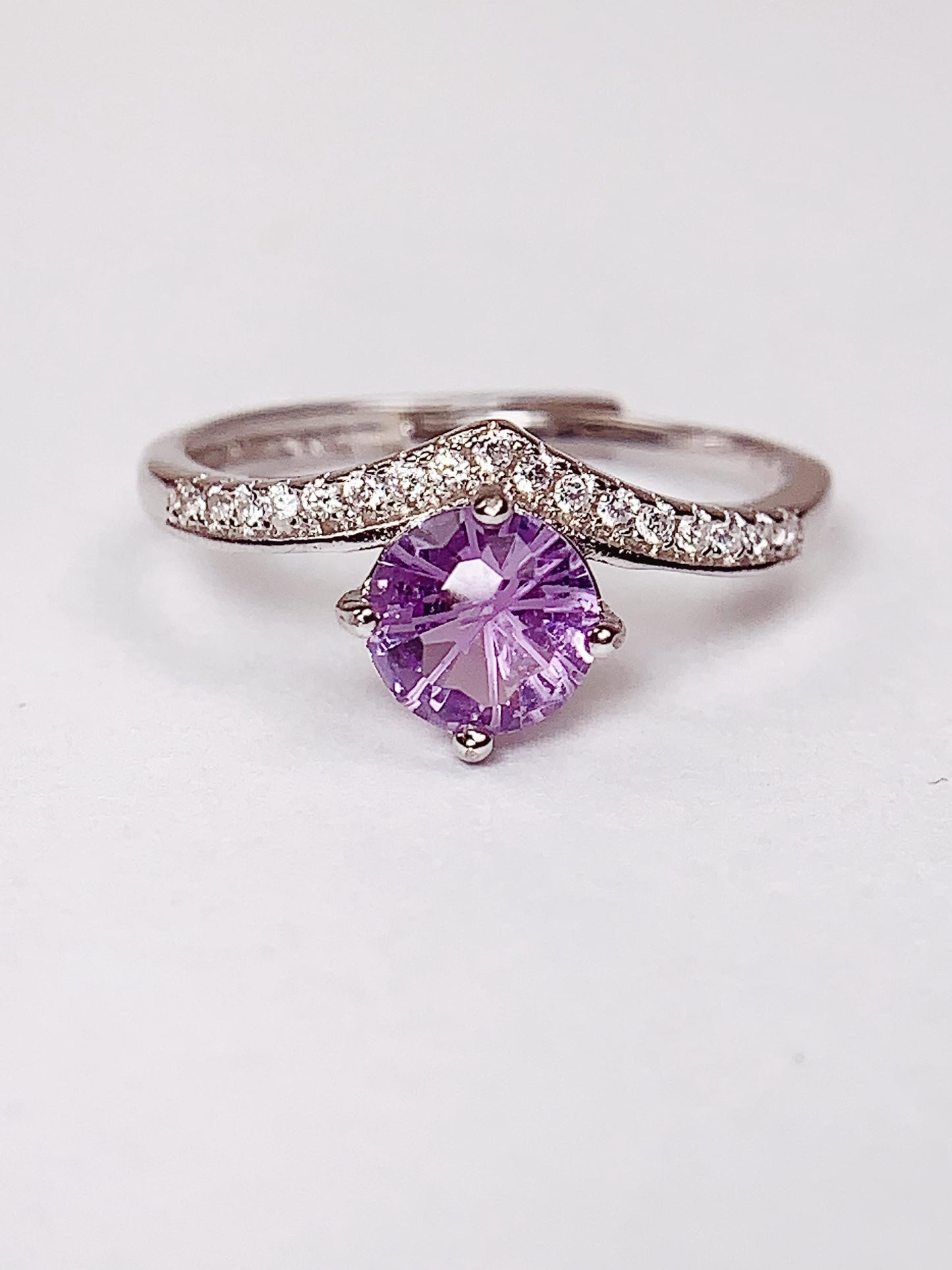 Amethyst Sterling Silver Ring: 18K Gold Plated, Adjustable